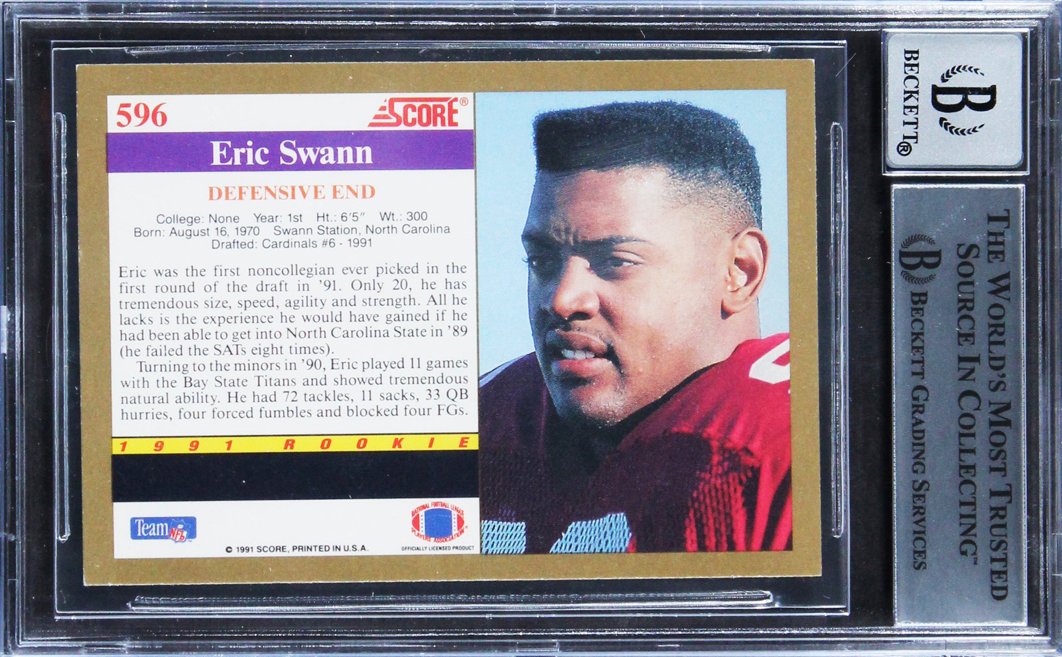 Cardinals Eric Swann Signed 1991 Score #596 Rookie Card Auto 10! BAS Slabbed