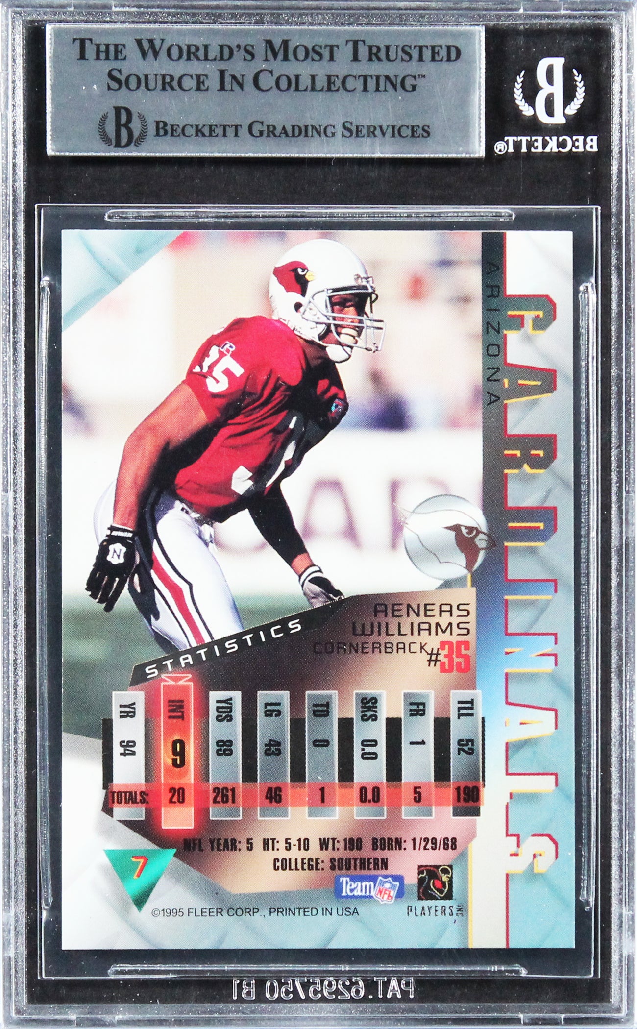 Cardinals Aeneas Williams Authentic Signed 1995 Metal #7 Card BAS Slabbed