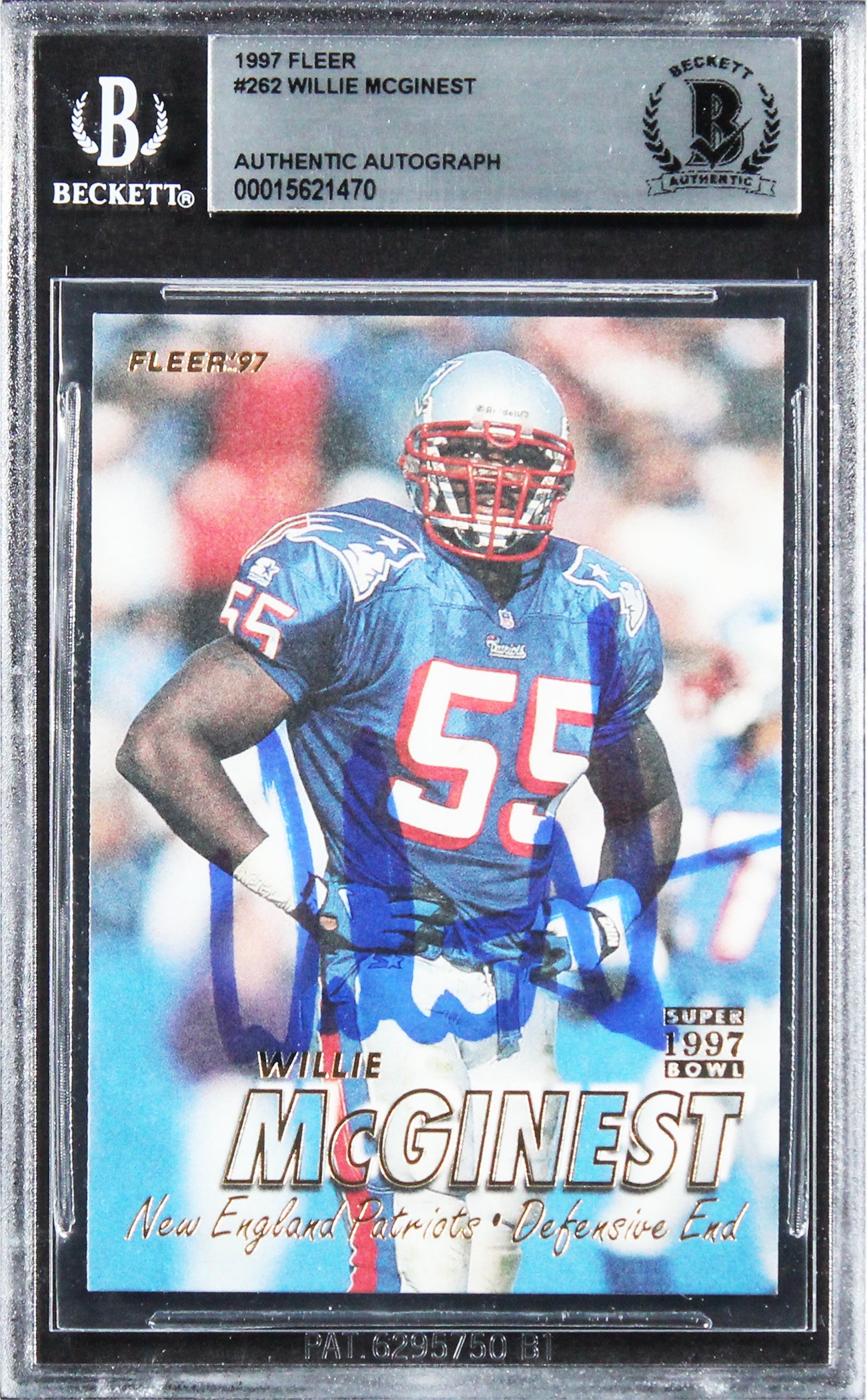 Patriots Willie McGinest Authentic Signed 1997 Fleer #262 Card BAS Slabbed