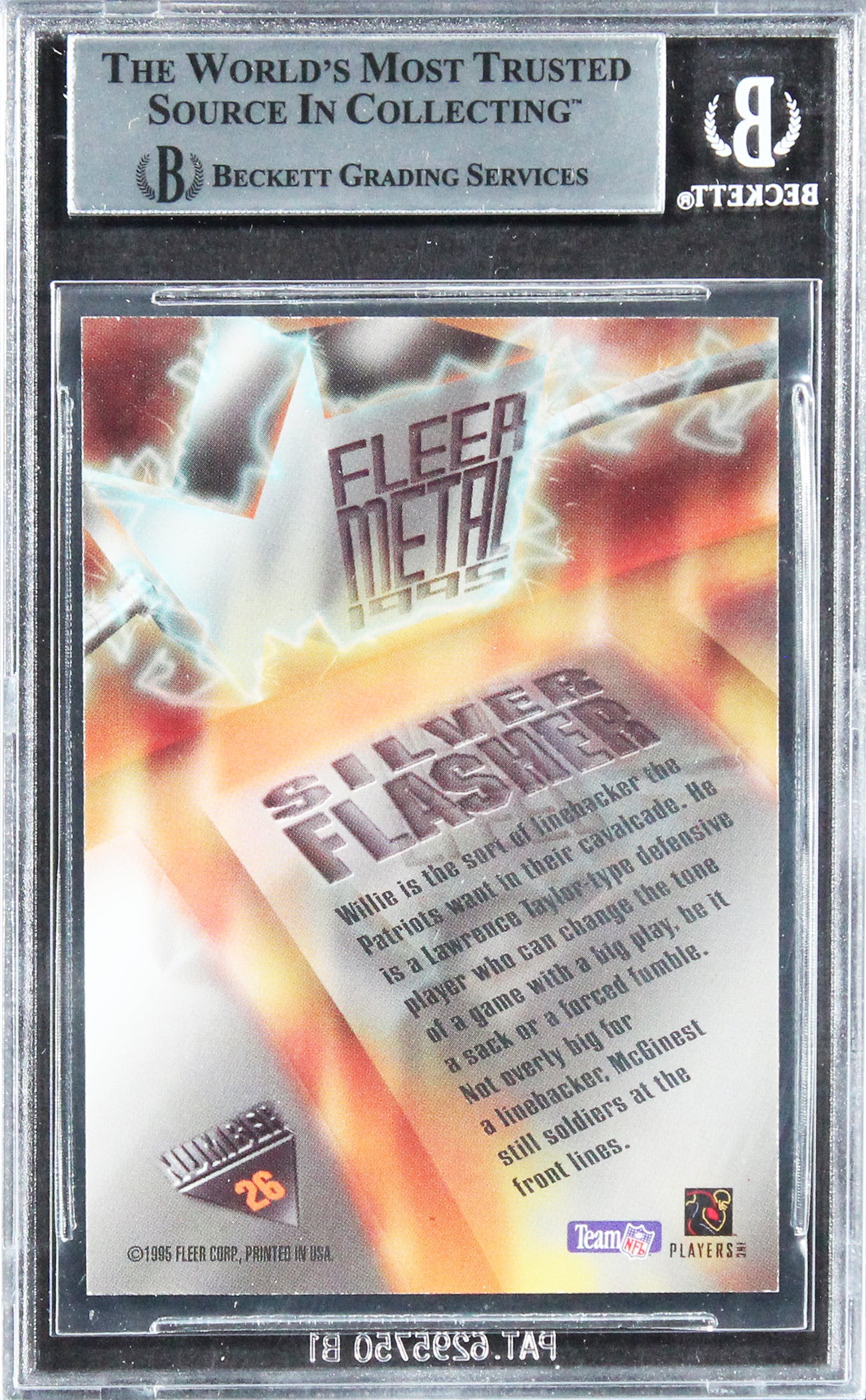 Patriots Willie McGinest Signed 1995 Metal Silver Flashers #26 Card BAS Slabbed