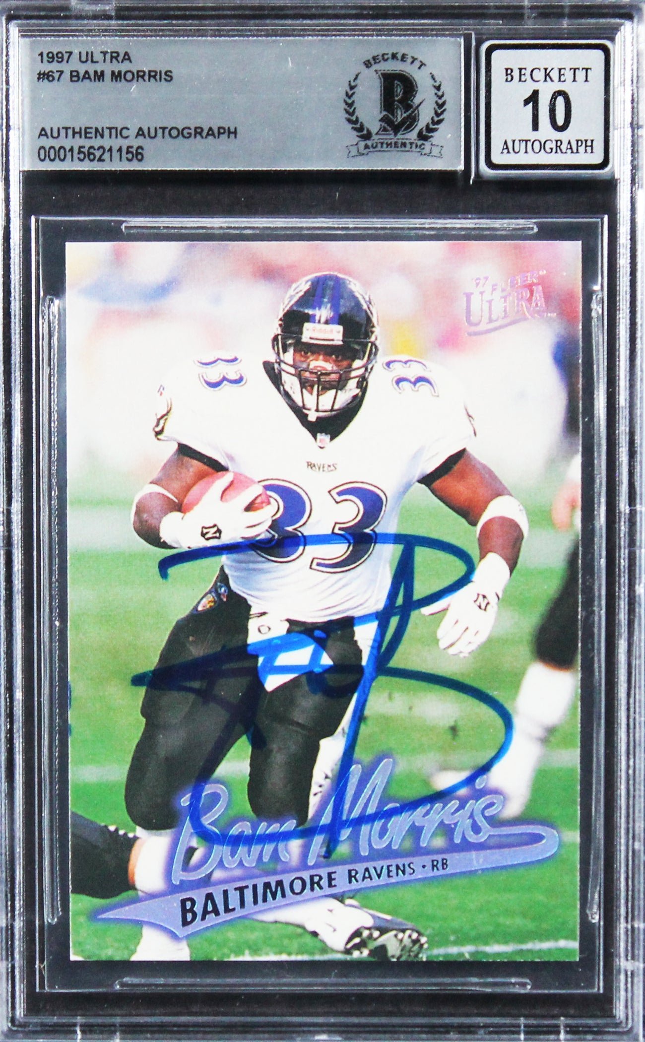 Ravens Bam Morris Authentic Signed 1997 Ultra #67 Card Auto 10! BAS Slabbed
