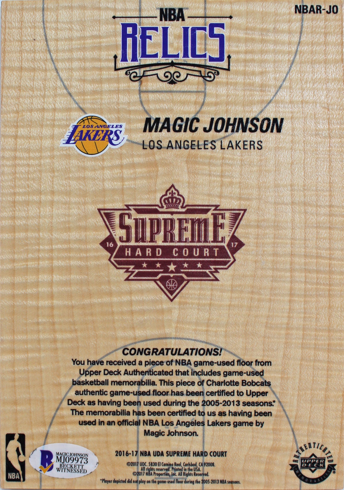 Lakers Magic Johnson Signed 5x7 Upper Deck Supreme Hard Court Card BAS #MJ09973