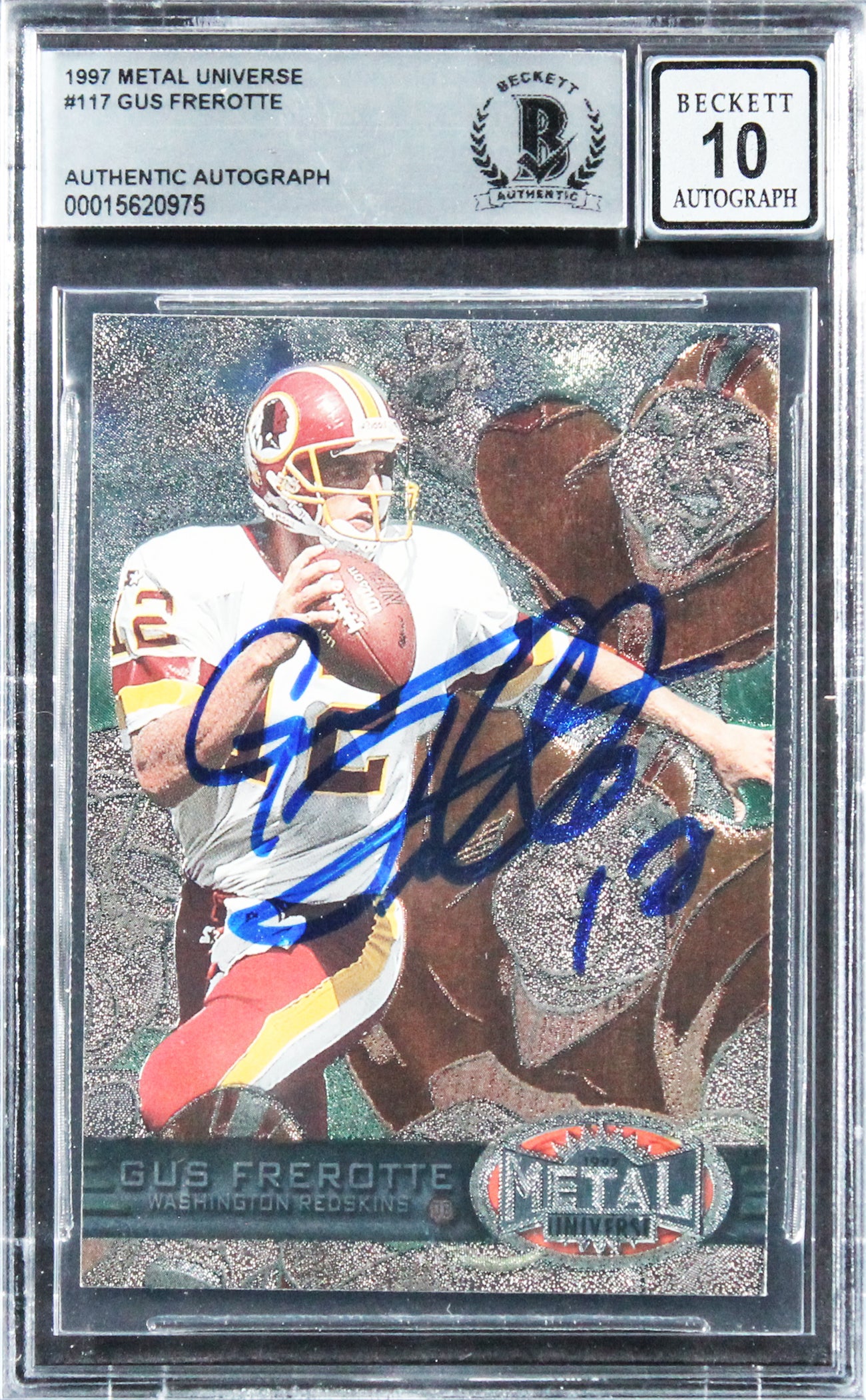 Commanders Gus Frerotte Signed 1997 Metal Universe #117 Card Auto 10! BAS Slab