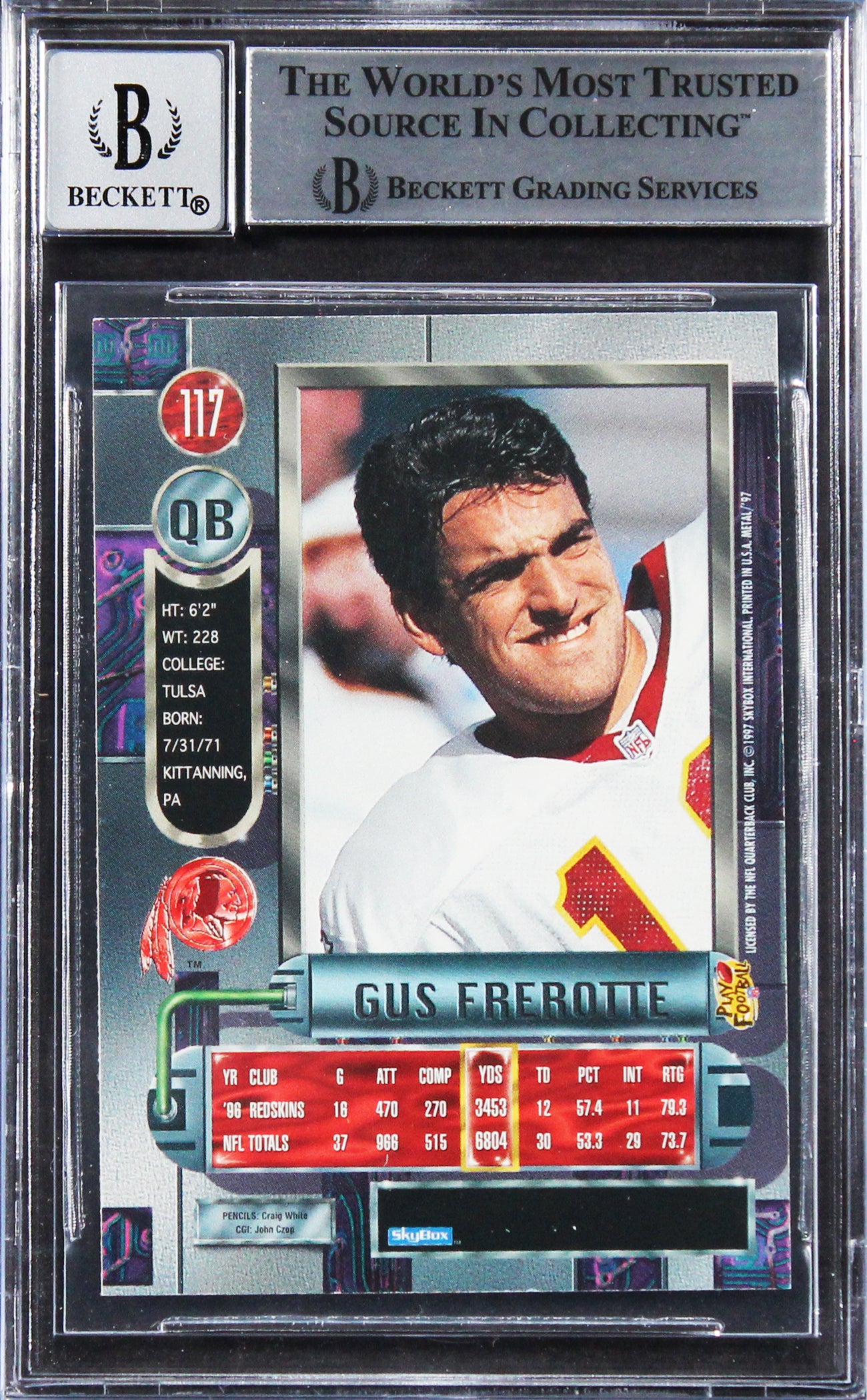 Commanders Gus Frerotte Signed 1997 Metal Universe #117 Card Auto 10! BAS Slab