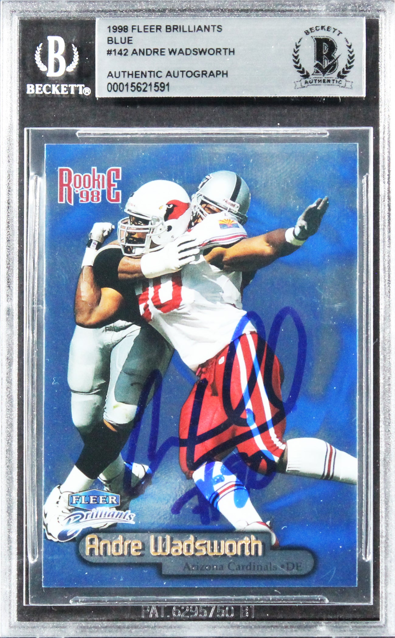 Cardinals Andre Wadsworth Signed 1998 Fleer Brilliants Blue #142 Card BAS Slab 1