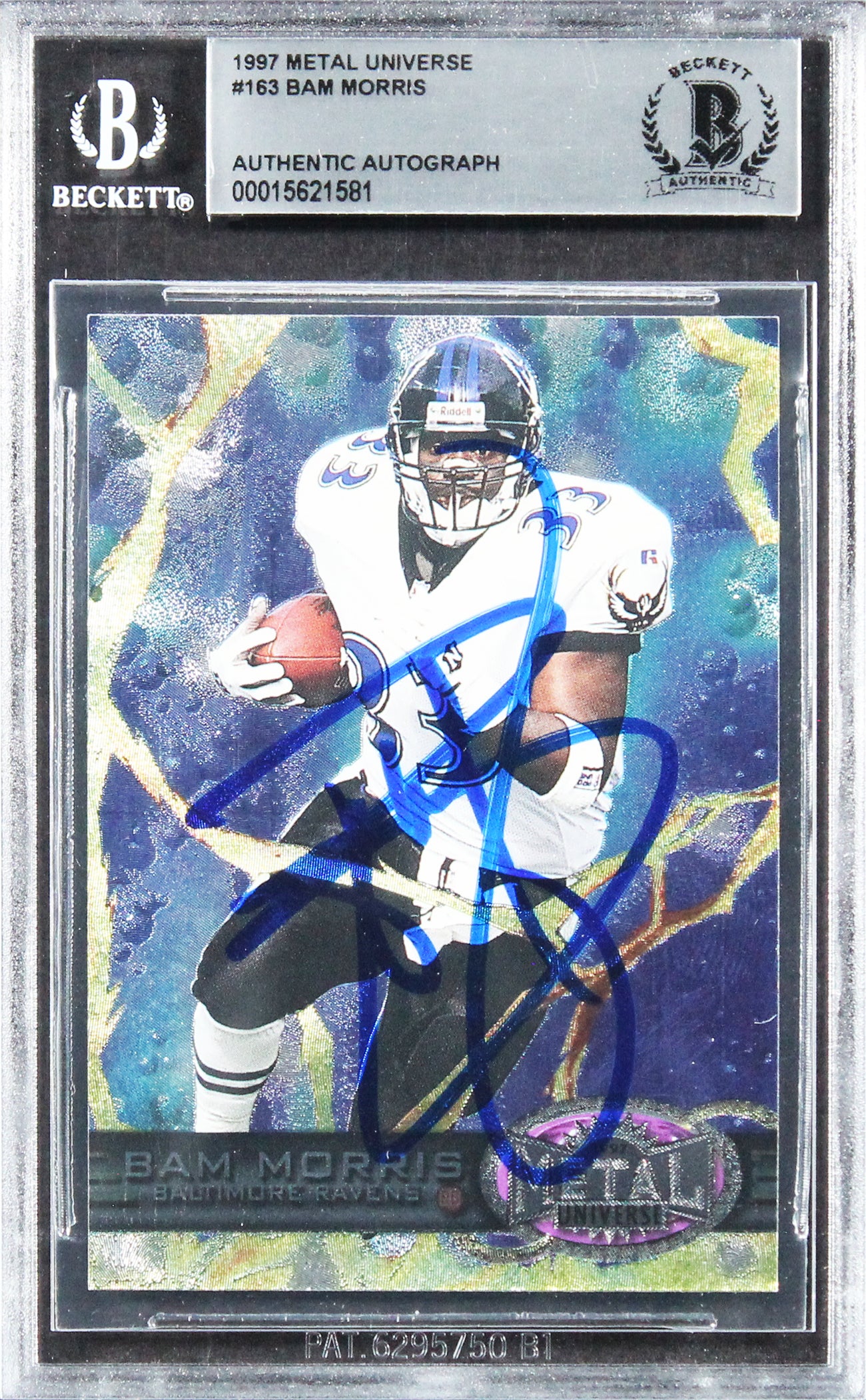 Ravens Bam Morris Authentic Signed 1997 Metal Universe #163 Card BAS Slabbed
