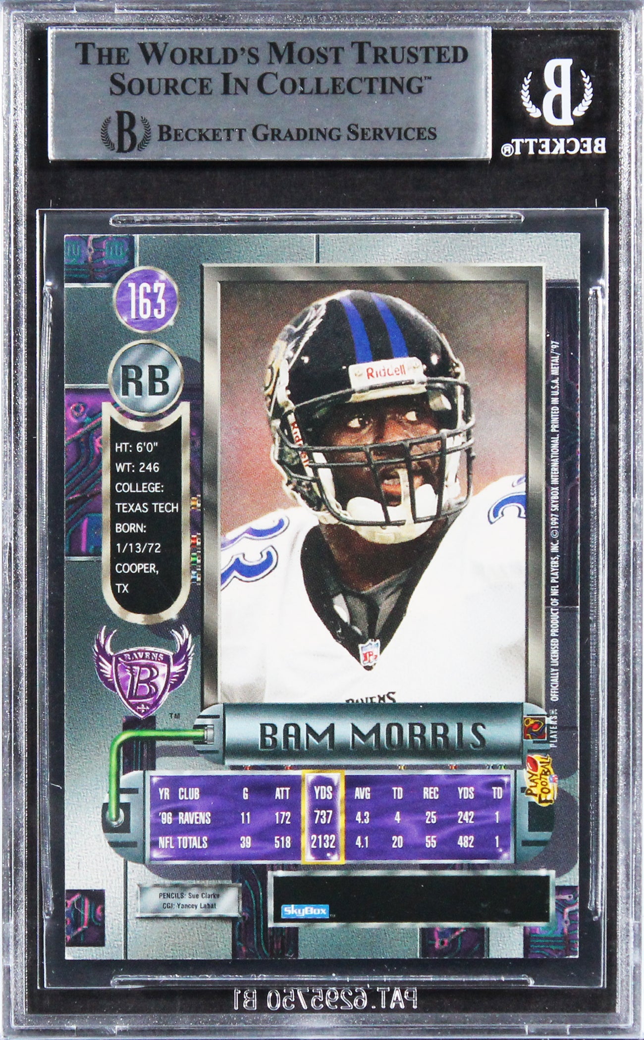 Ravens Bam Morris Authentic Signed 1997 Metal Universe #163 Card BAS Slabbed