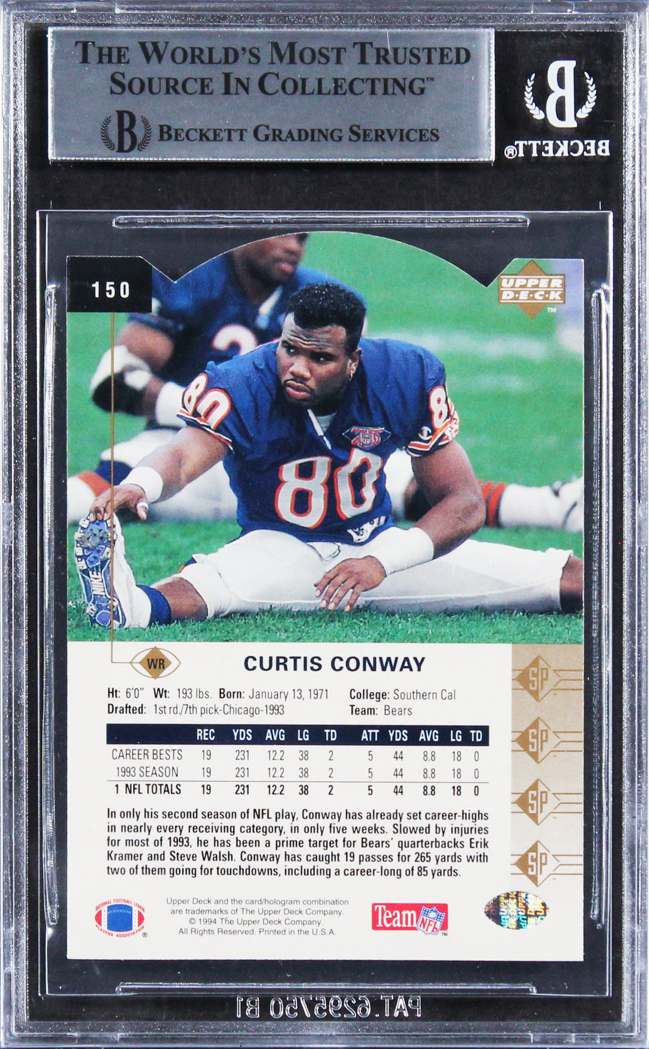 Bears Curtis Conway Authentic Signed 1994 SP Die Cuts #150 Card BAS Slabbed