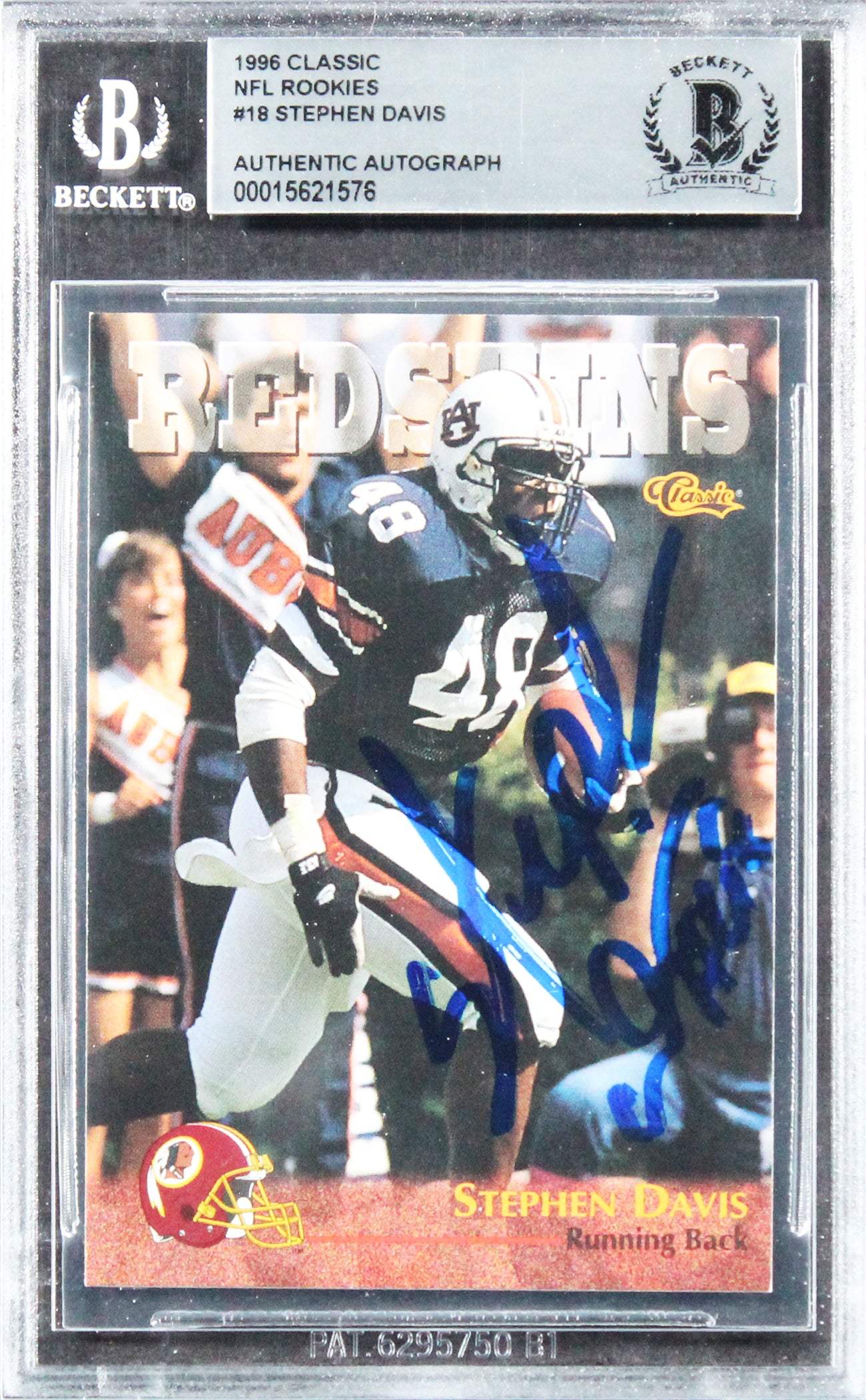 Commanders Stephen Davis Signed 1996 Classic NFL Rookies #18 RC Card BAS Slabbed