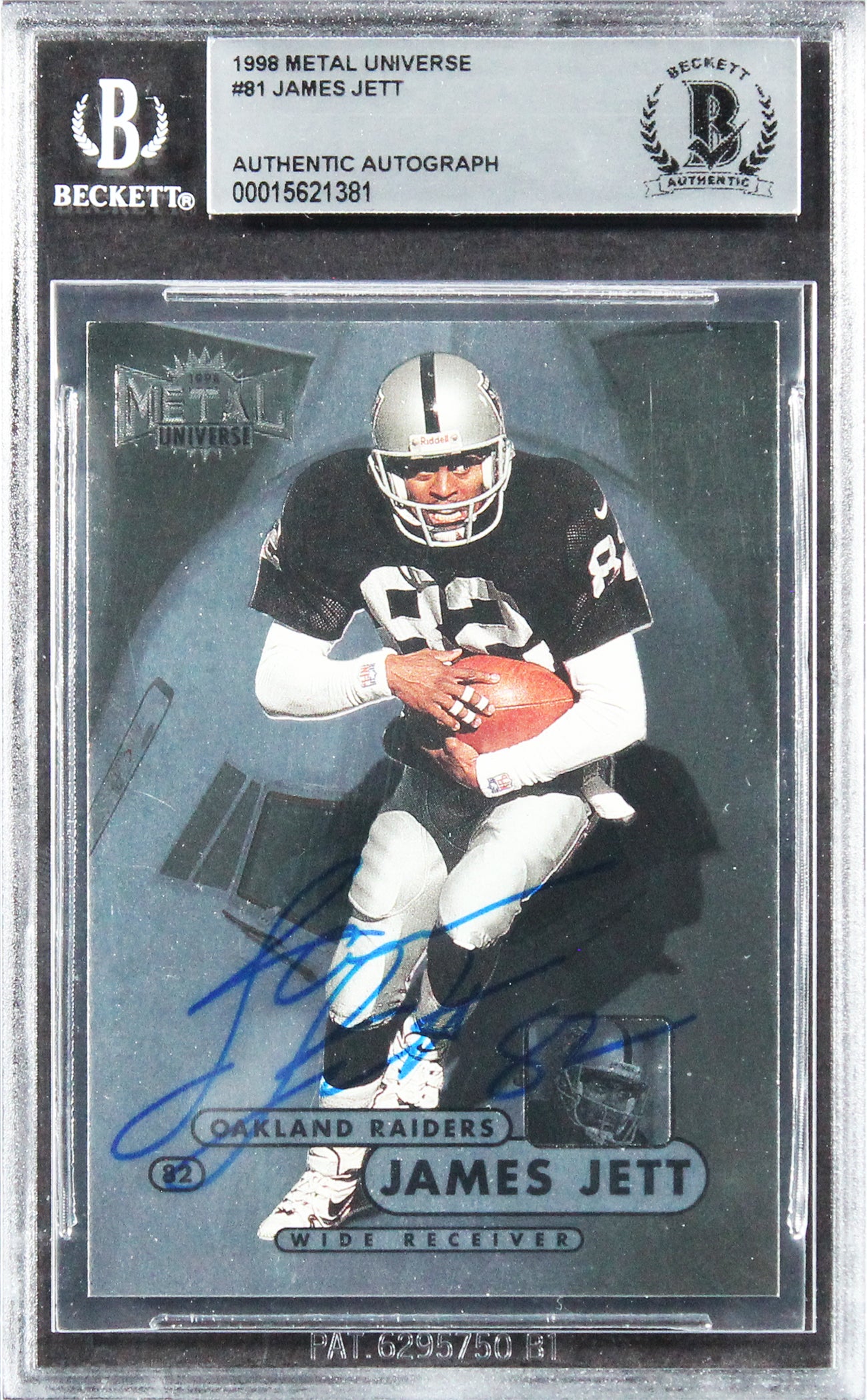 Raiders James Jett Authentic Signed 1998 Metal Universe #81 Card BAS Slabbed