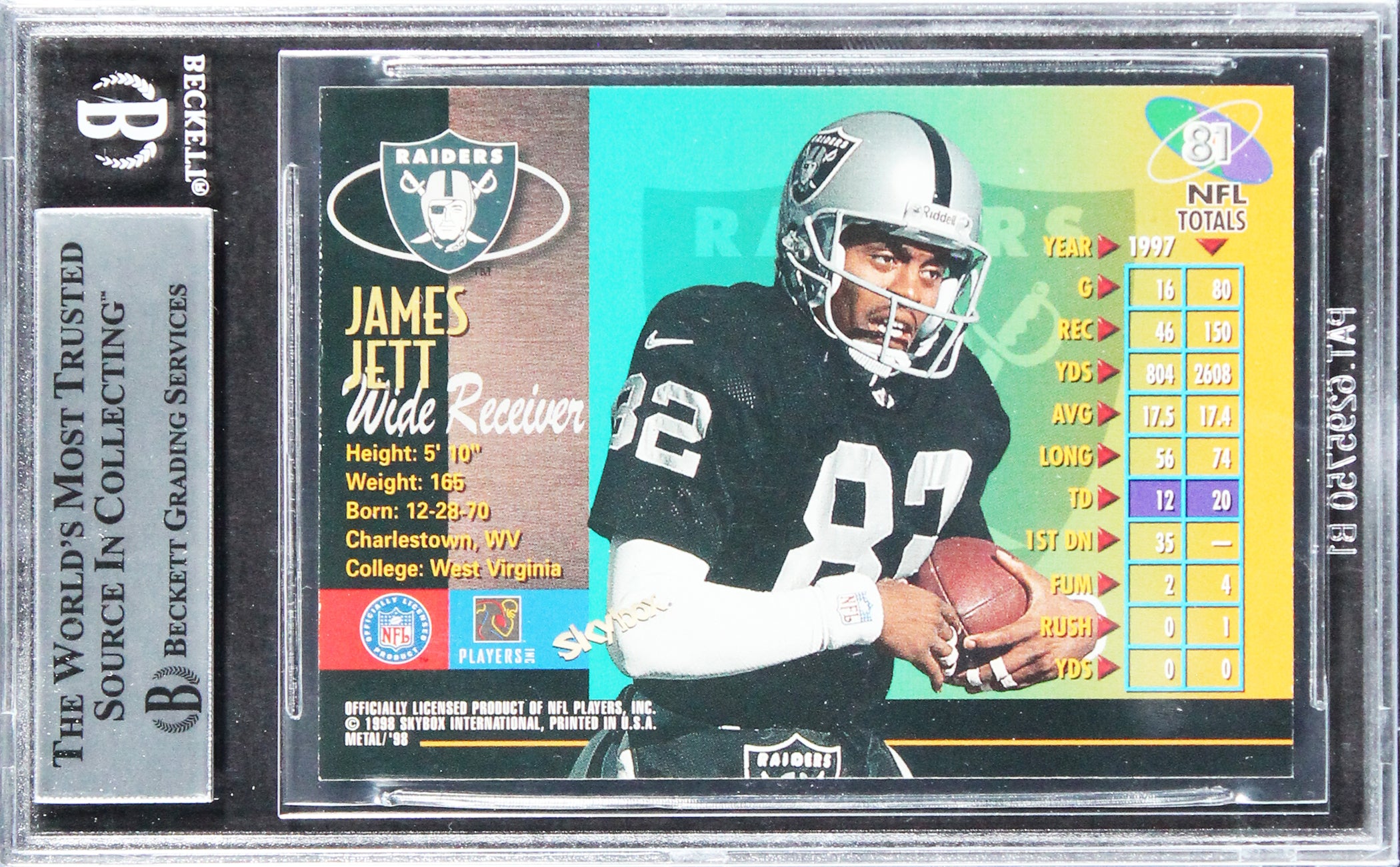 Raiders James Jett Authentic Signed 1998 Metal Universe #81 Card BAS Slabbed