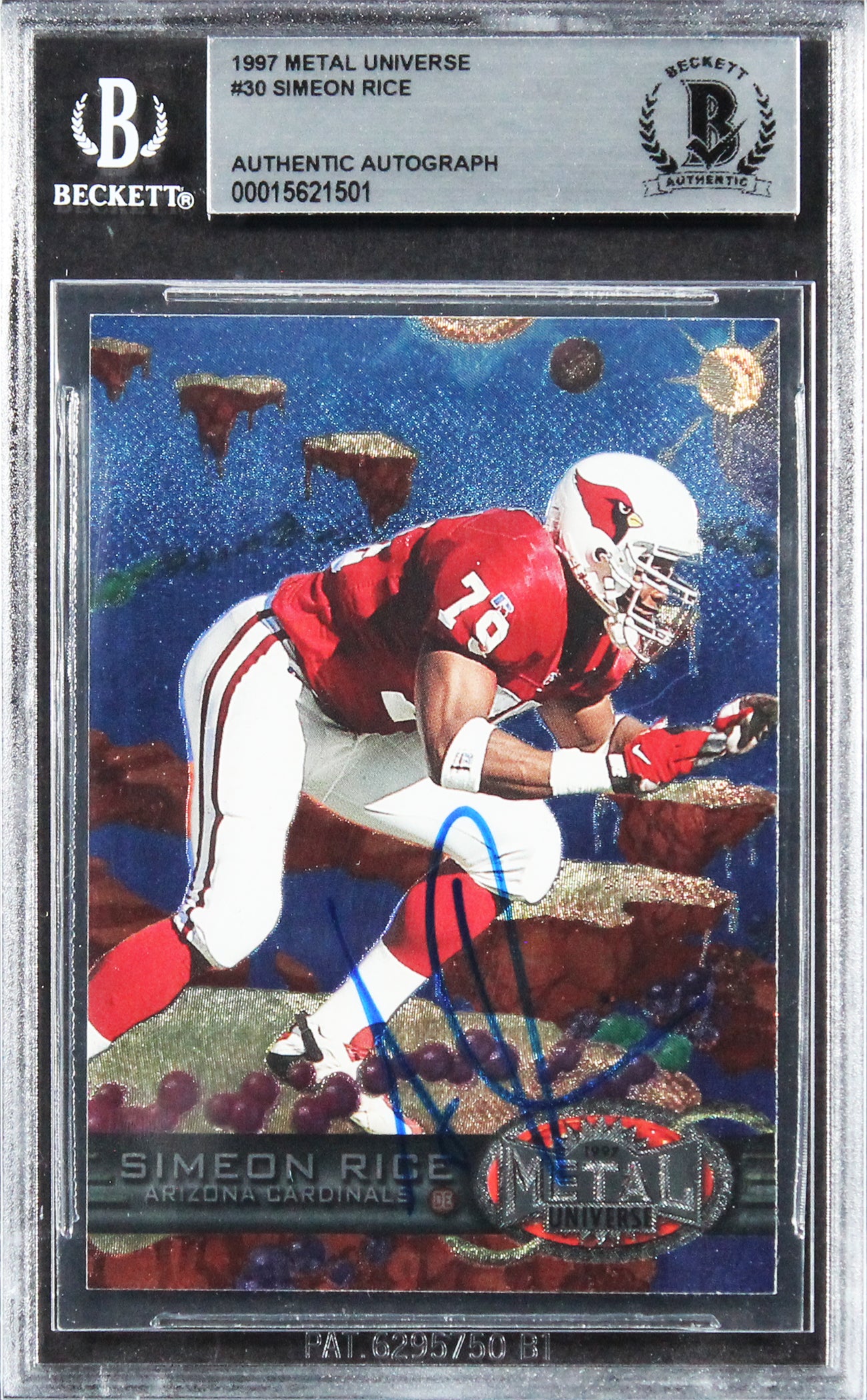 Cardinals Simeon Rice Authentic Signed 1997 Metal Universe #30 Card BAS Slab 1