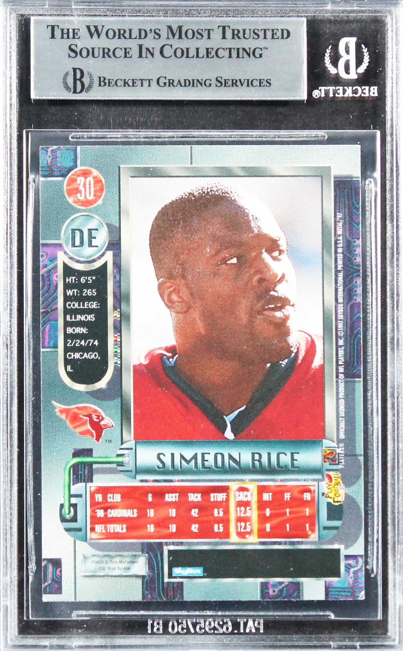 Cardinals Simeon Rice Authentic Signed 1997 Metal Universe #30 Card BAS Slab 2