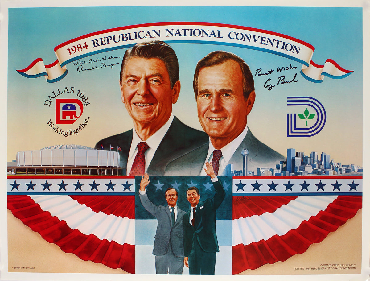 Ronald Reagan & George H.W. Bush Signed 19x25 1984 RNC Poster JSA #Z11843