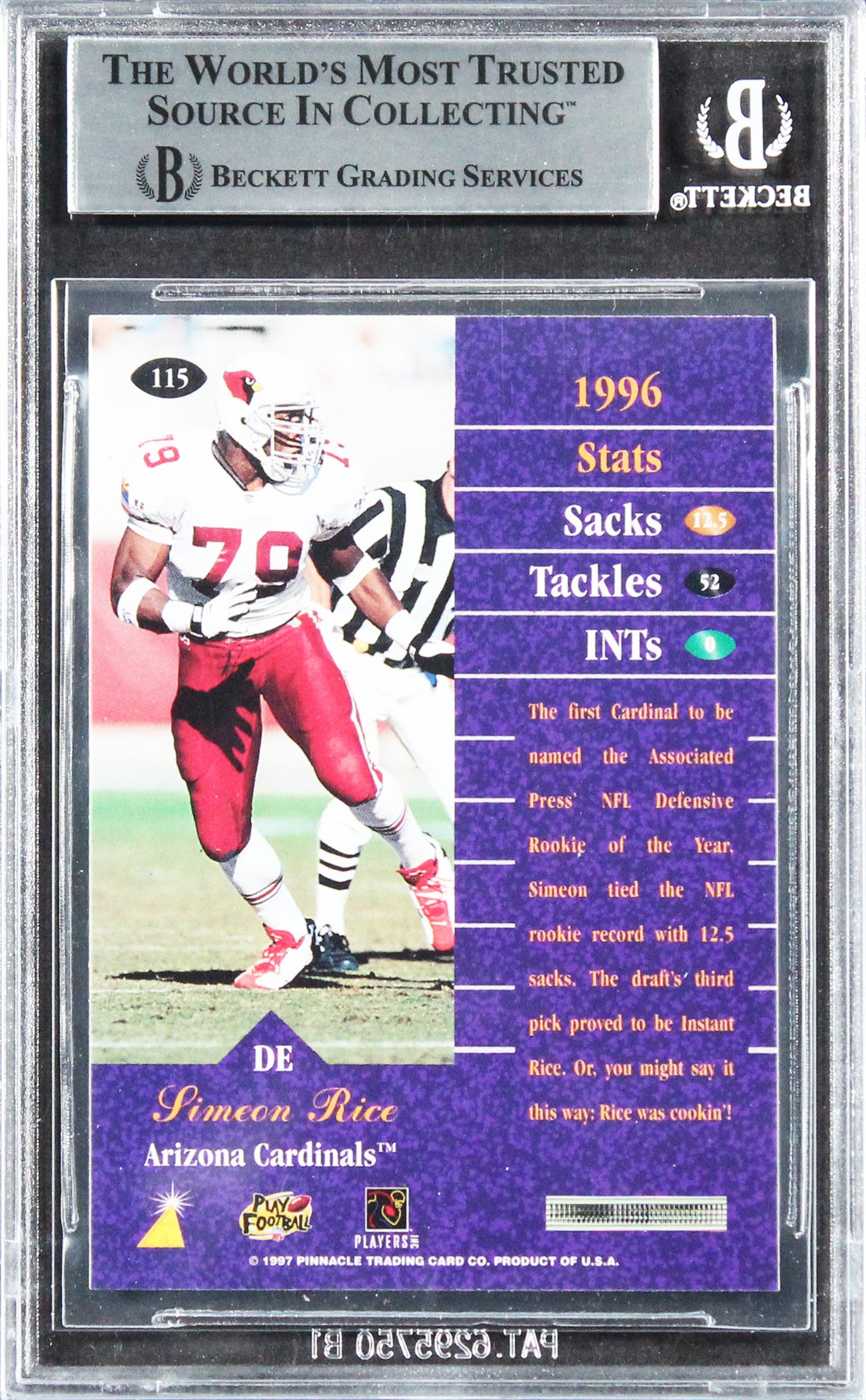 Cardinals Simeon Rice Authentic Signed 1997 Zenith #115 Card BAS Slabbed