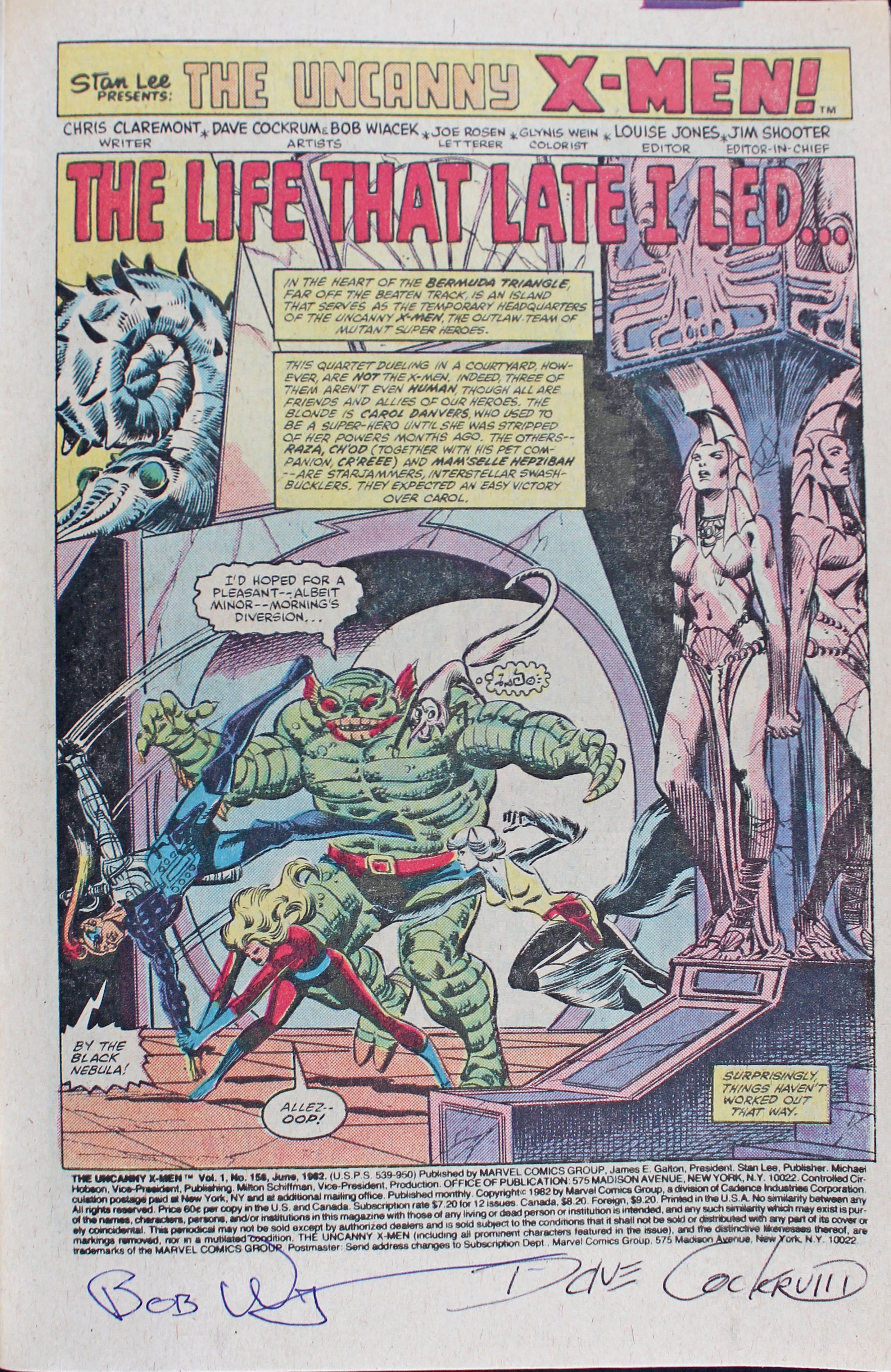 (4) Stan Lee, Claremont, Wiacek & Cockrum Signed The Uncanny X-Men 158 Comic BAS