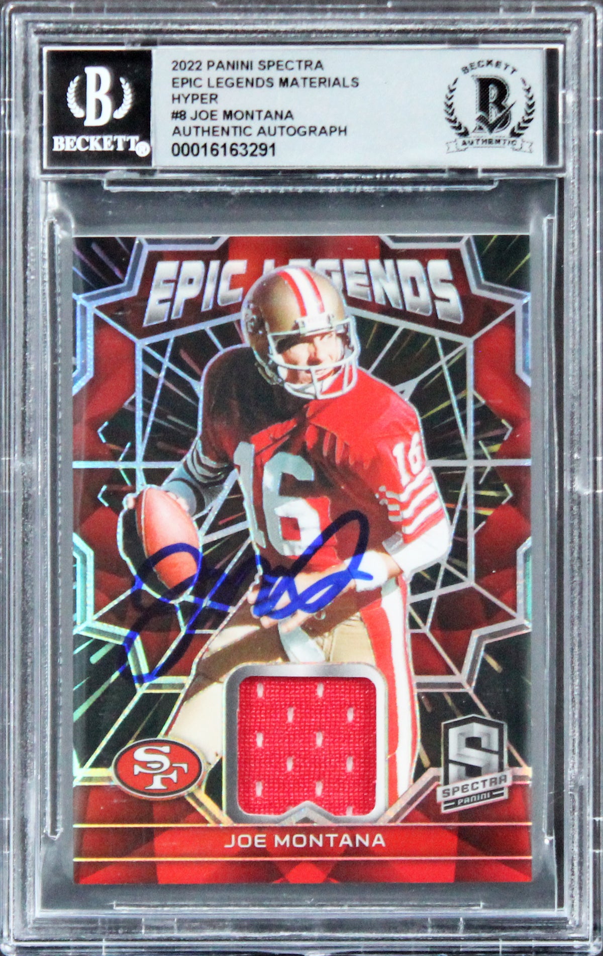49ers Joe Montana Signed 2022 Panini Spectra ELM #8 #53/75 Card Auto 10 BAS Slab