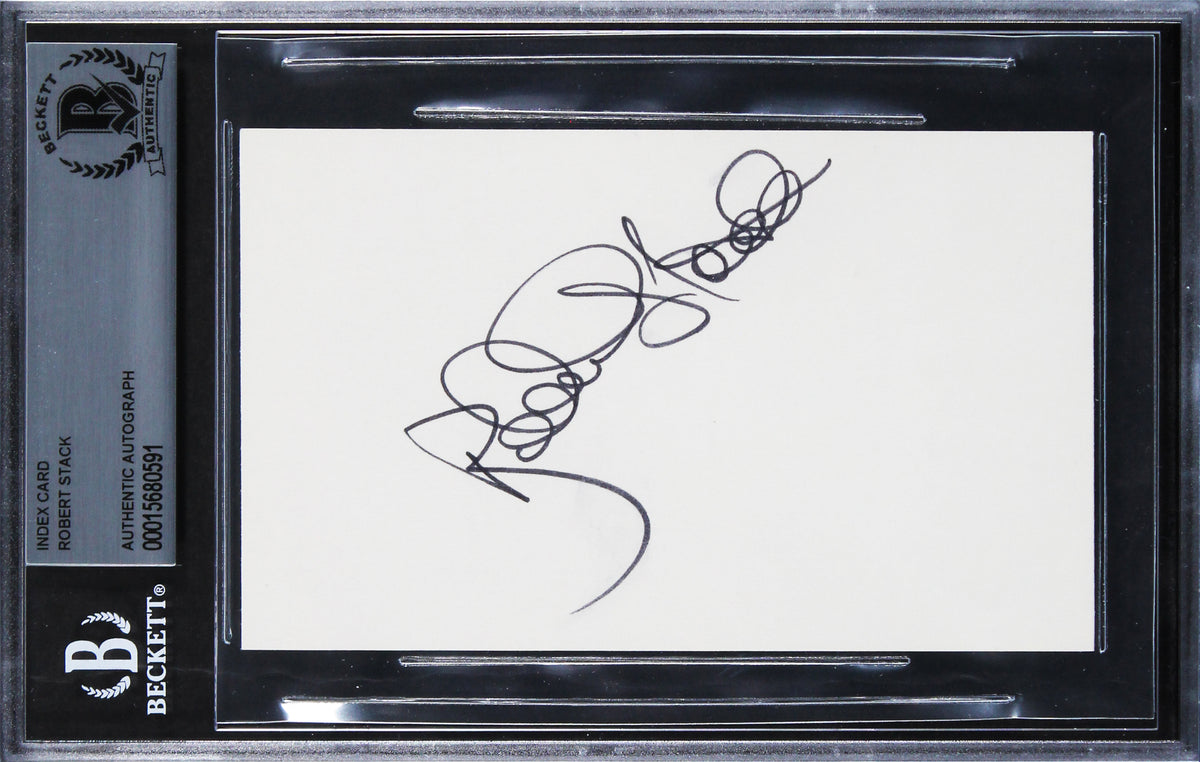 Robert Stack The Untouchables Authentic Signed 3x5 Index Card BAS Slabbed