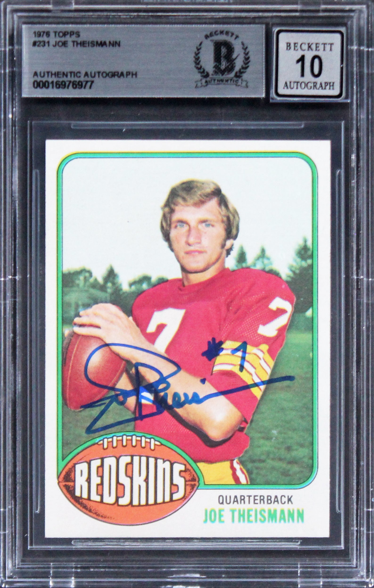Commanders Joe Theismann Signed 1976 Topps #231 Card Auto 10! BAS Slabbed