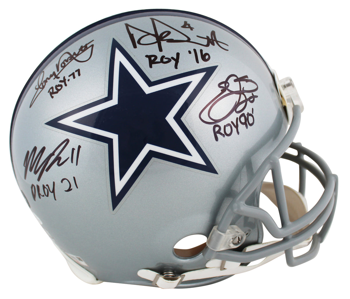 Cowboys ROY (4) Smith, Dorsett, Parsons & Prescott Signed F/S Proline Helmet BAS