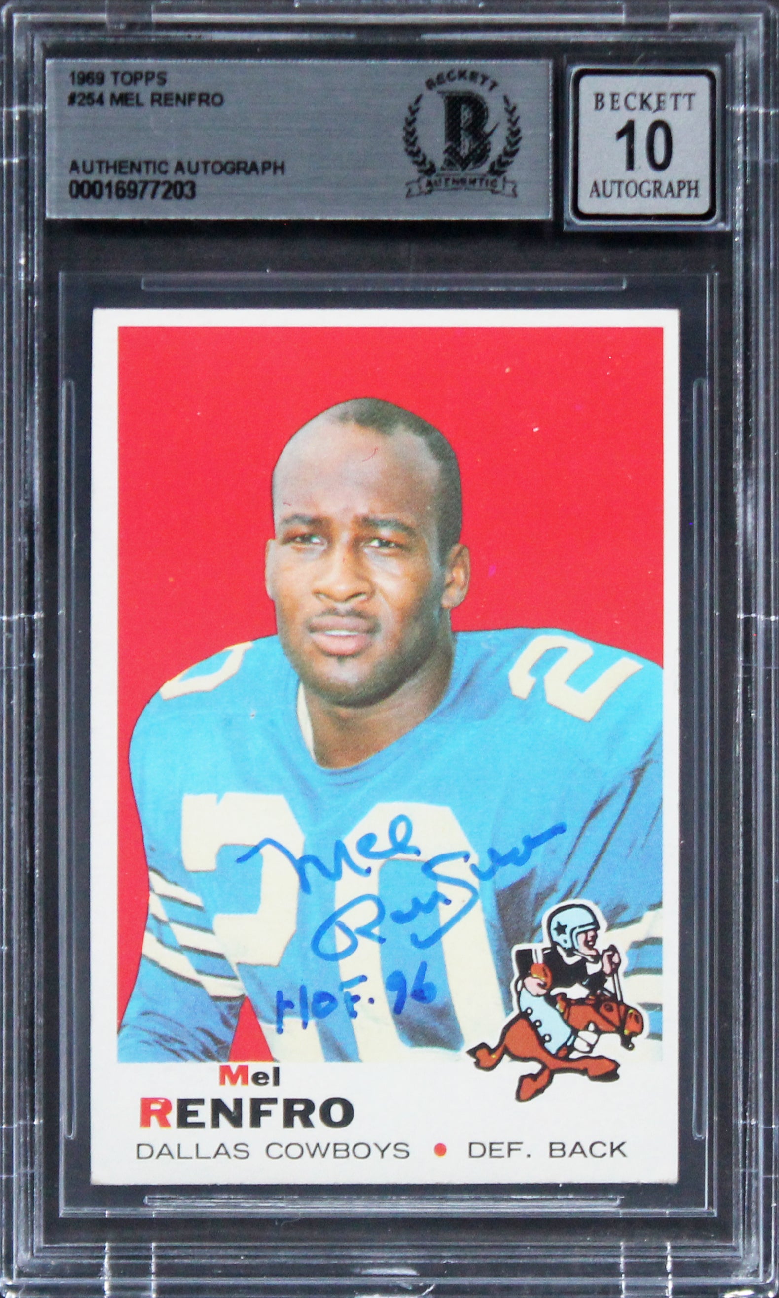 Cowboys Mel Renfro "HOF 96" Signed 1969 Topps #254 Card Auto 10! BAS Slabbed