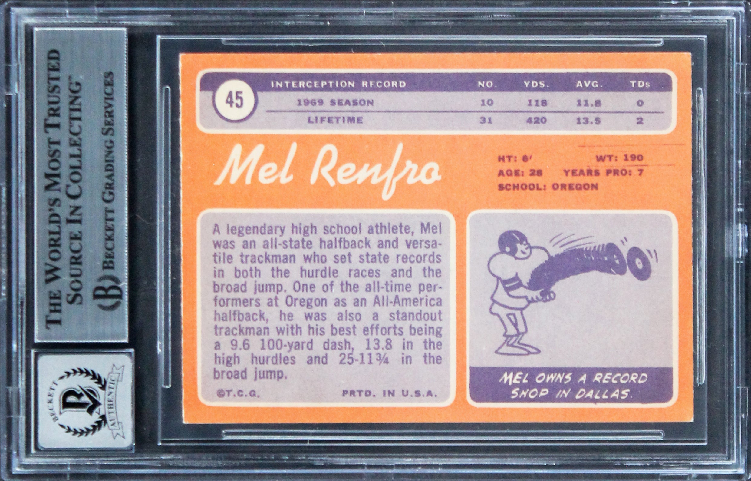 Cowboys Mel Renfro "HOF 96" Signed 1970 Topps #45 Card Auto 10! BAS Slabbed
