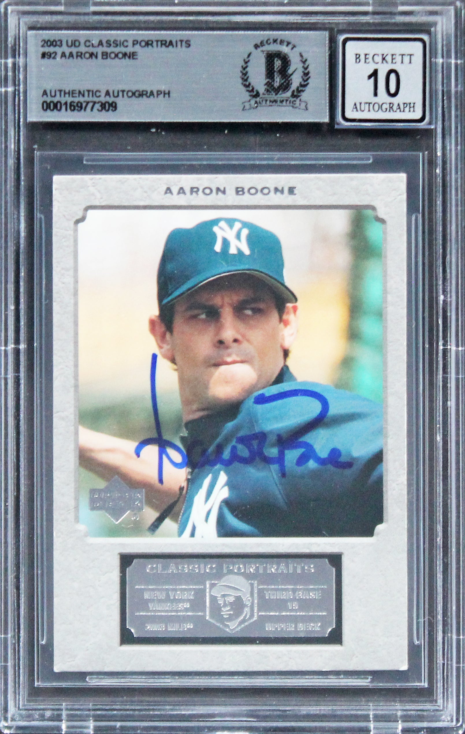 Yankees Aaron Boone Signed 2003 UD Classic Portraits #92 Card Auto 10! BAS Slab