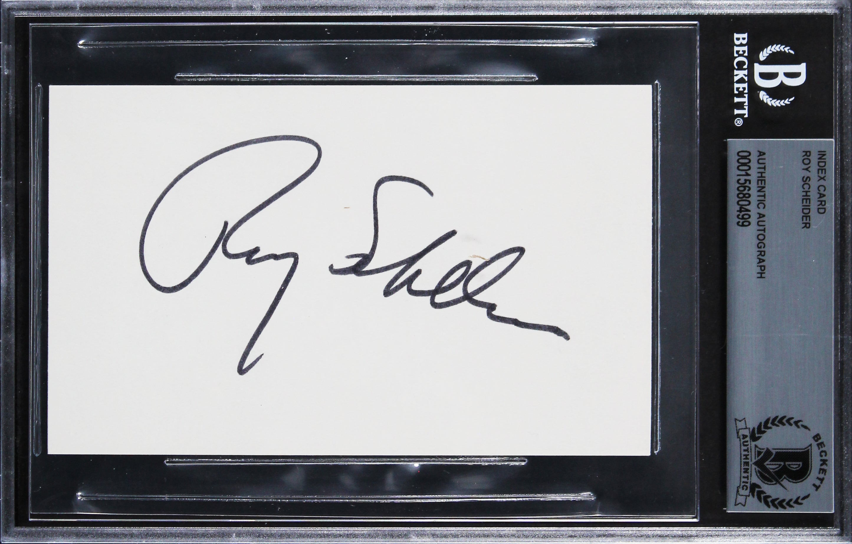 Roy Scheider Jaws Authentic Signed 3x5 Index Card Autographed BAS Slabbed 1