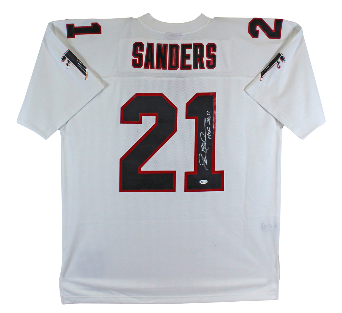 Falcons Deion Sanders "HOF 11" Signed White 1992 M&N NFL Legacy TB Jersey BAS