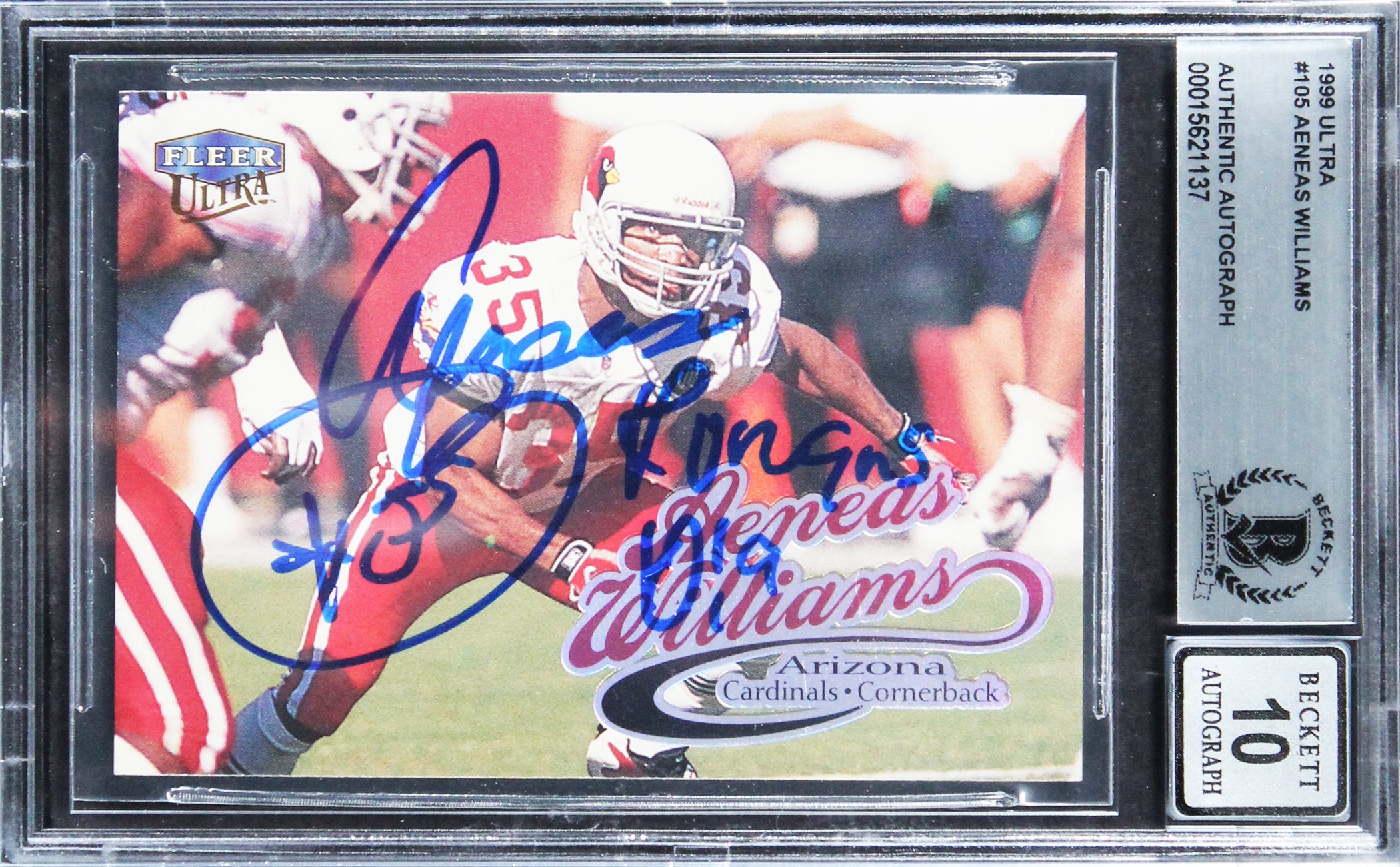 Cardinals Aeneas Williams Signed 1999 Ultra #105 Card Auto 10! BAS Slabbed