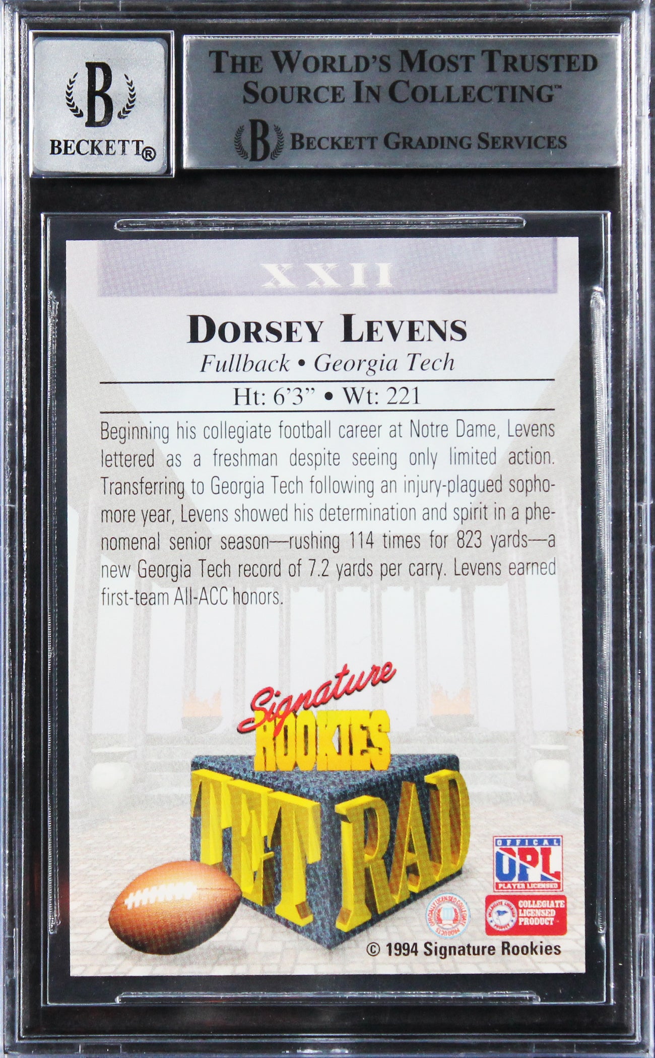 Packers Dorsey Levens Signed 1994 Signature Rookies #22 RC Card Auto 10 BAS Slab