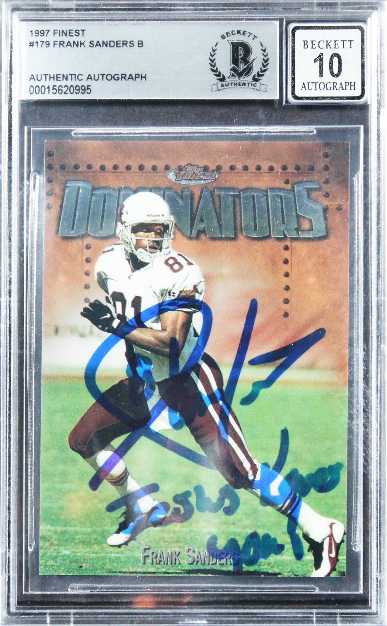 Cardinals Frank Sanders Signed 1997 Finest #179 Card Auto 10! BAS Slabbed