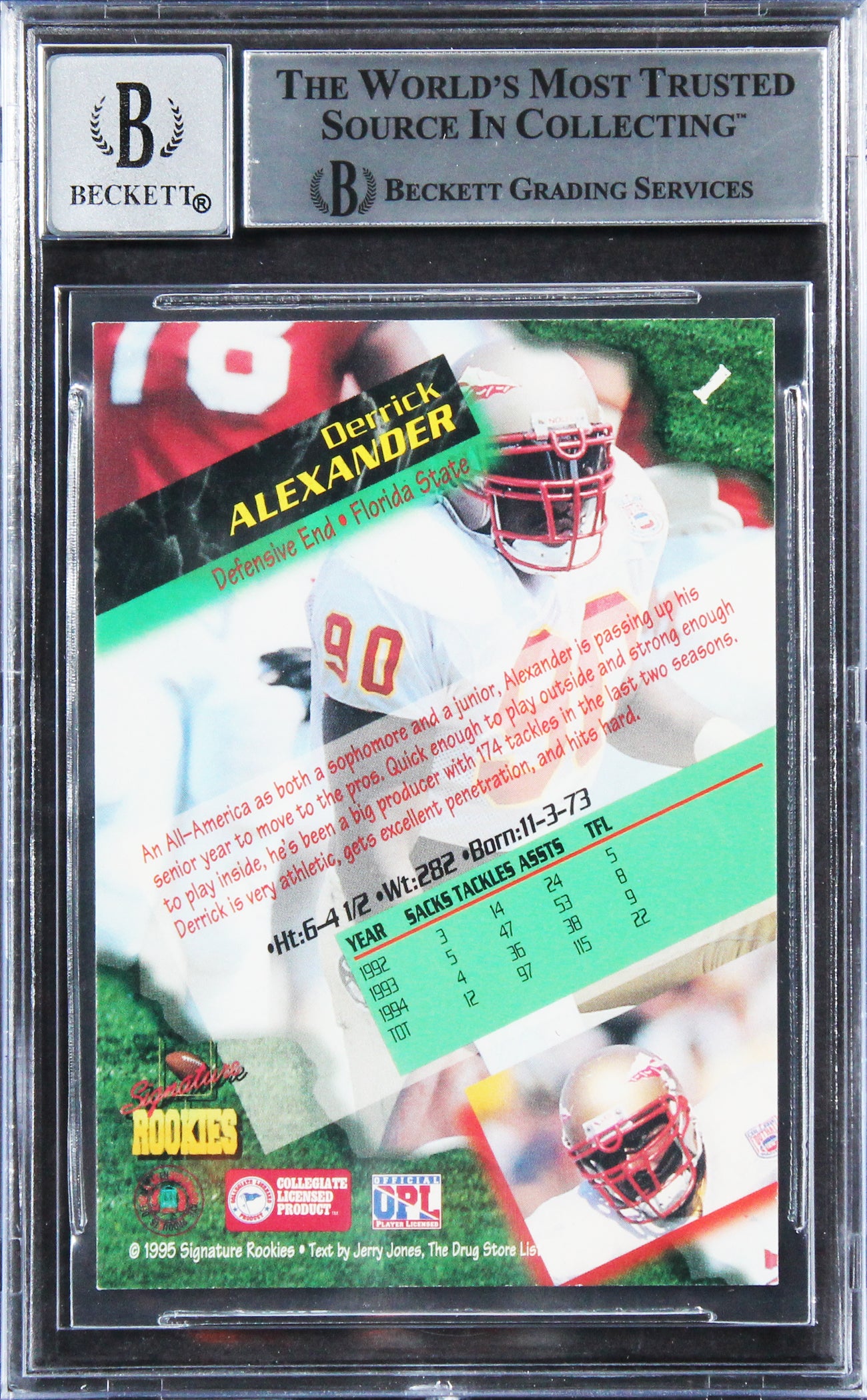 Vikings Derrick Alexander Signed 1994 Signature Rookies #1 Card Auto 10 BAS Slab