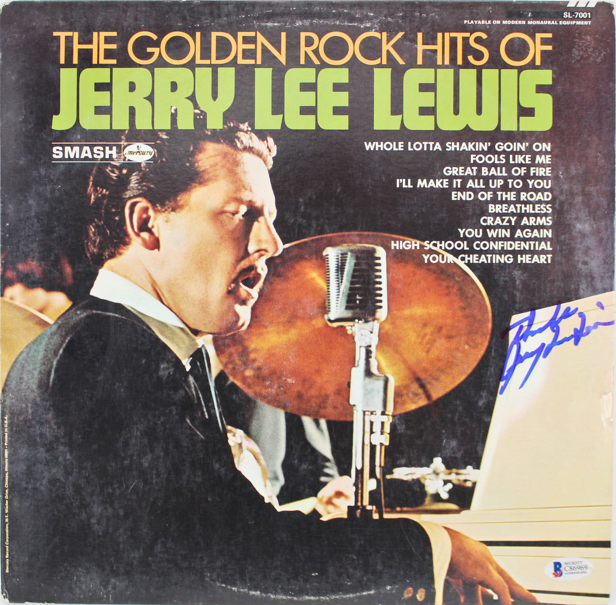 Jerry Lee Lewis Signed The Golden Rock Hits Album Cover W/ Vinyl BAS #C86969