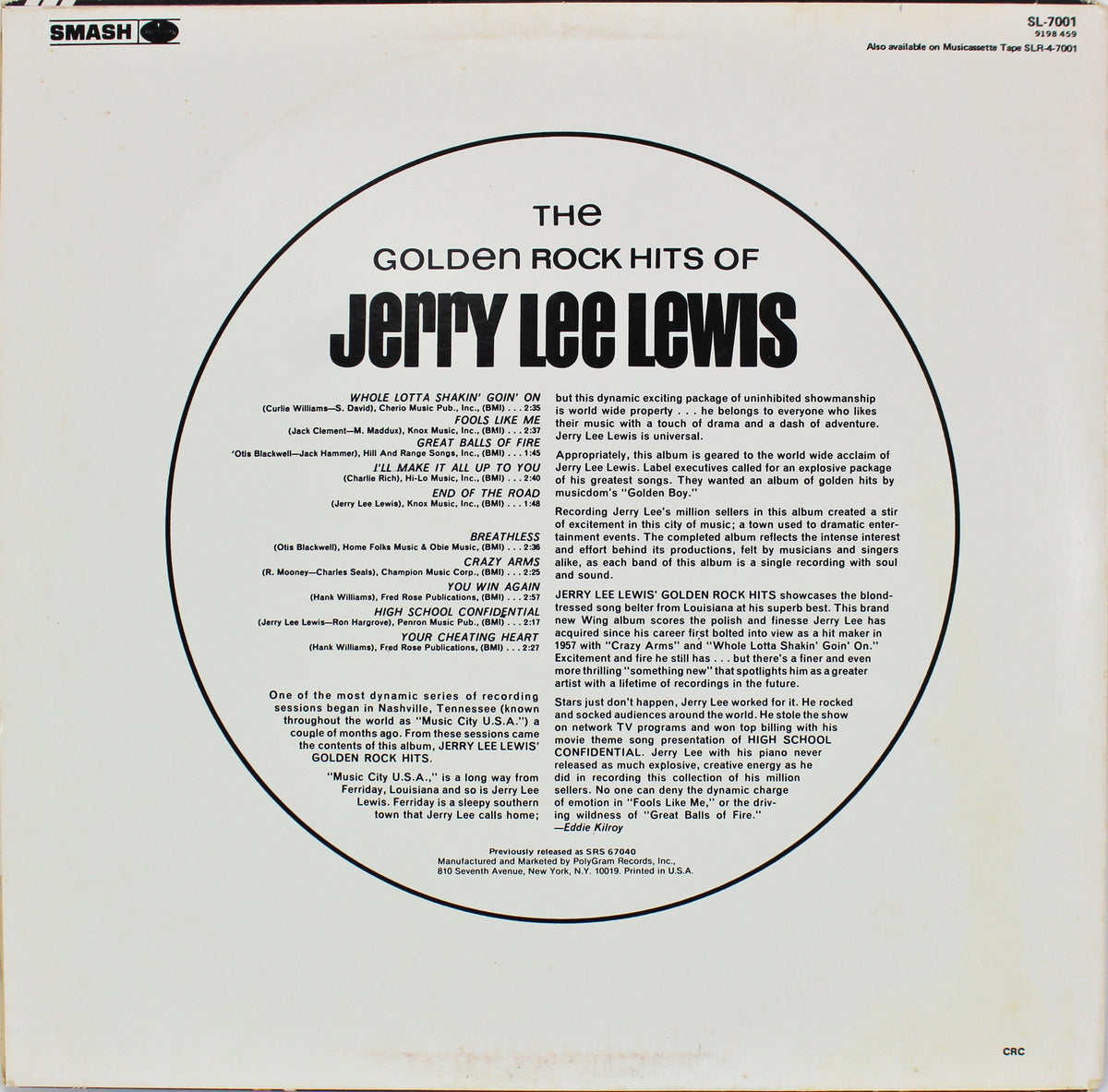 Jerry Lee Lewis Signed The Golden Rock Hits Album Cover W/ Vinyl BAS #C86969