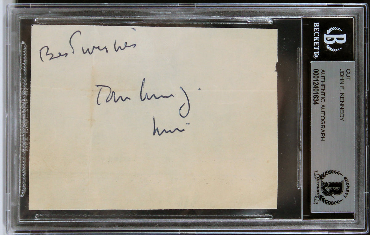 John F. Kennedy "Best Wishes" Authentic Signed 2.5x3.5 Cut Signature BAS Slabbed