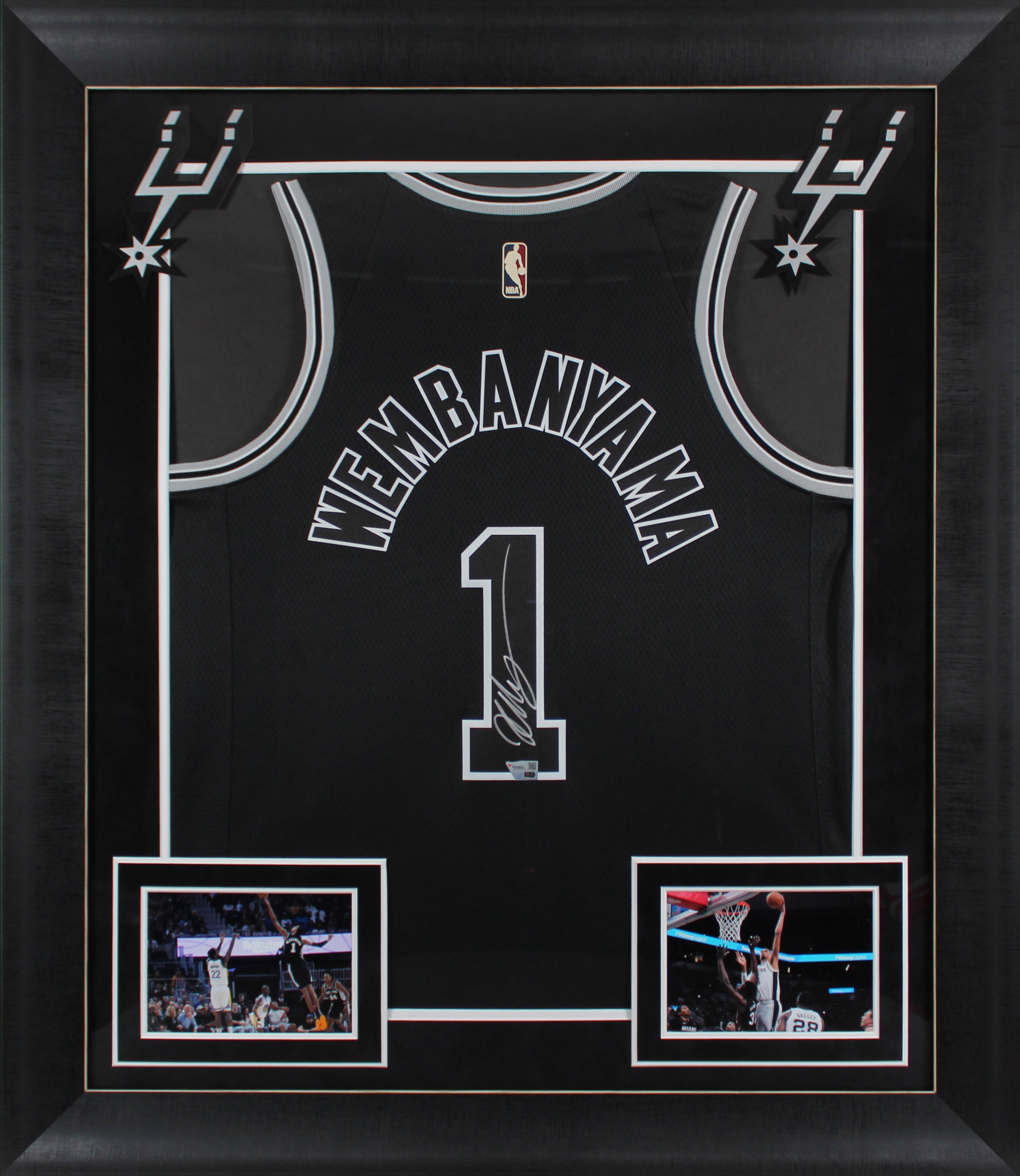 Spurs Victor Wembanyama Signed Black Nike Framed Jersey w/ Black #s Fanatics