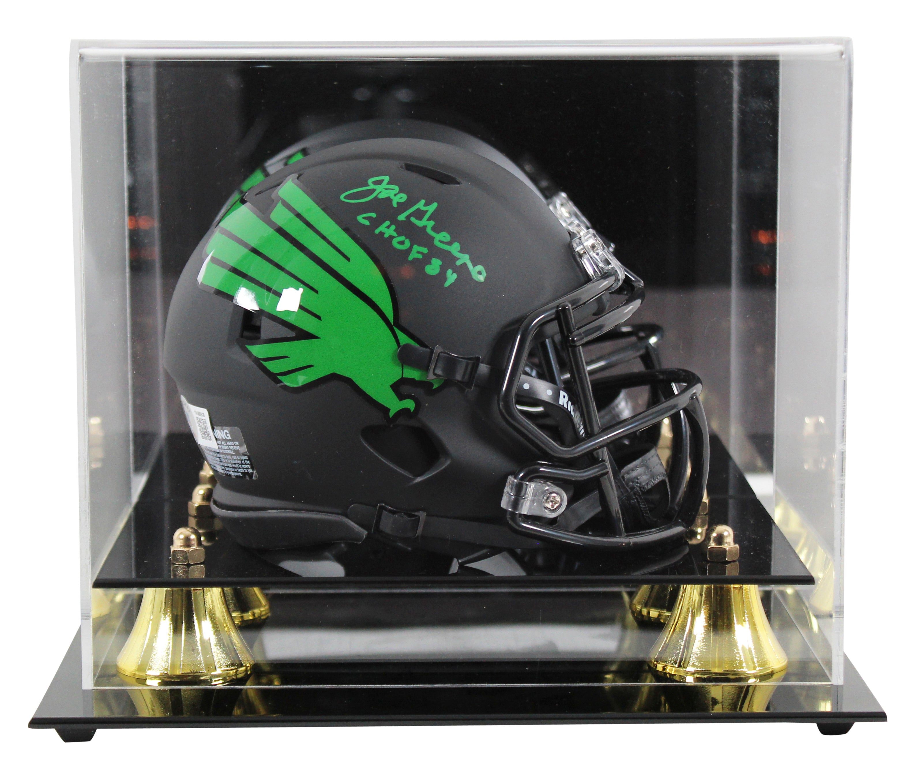 North Texas Joe Greene CHOF 87 Signed Black Speed Mini Helmet w/ Case BAS Wit