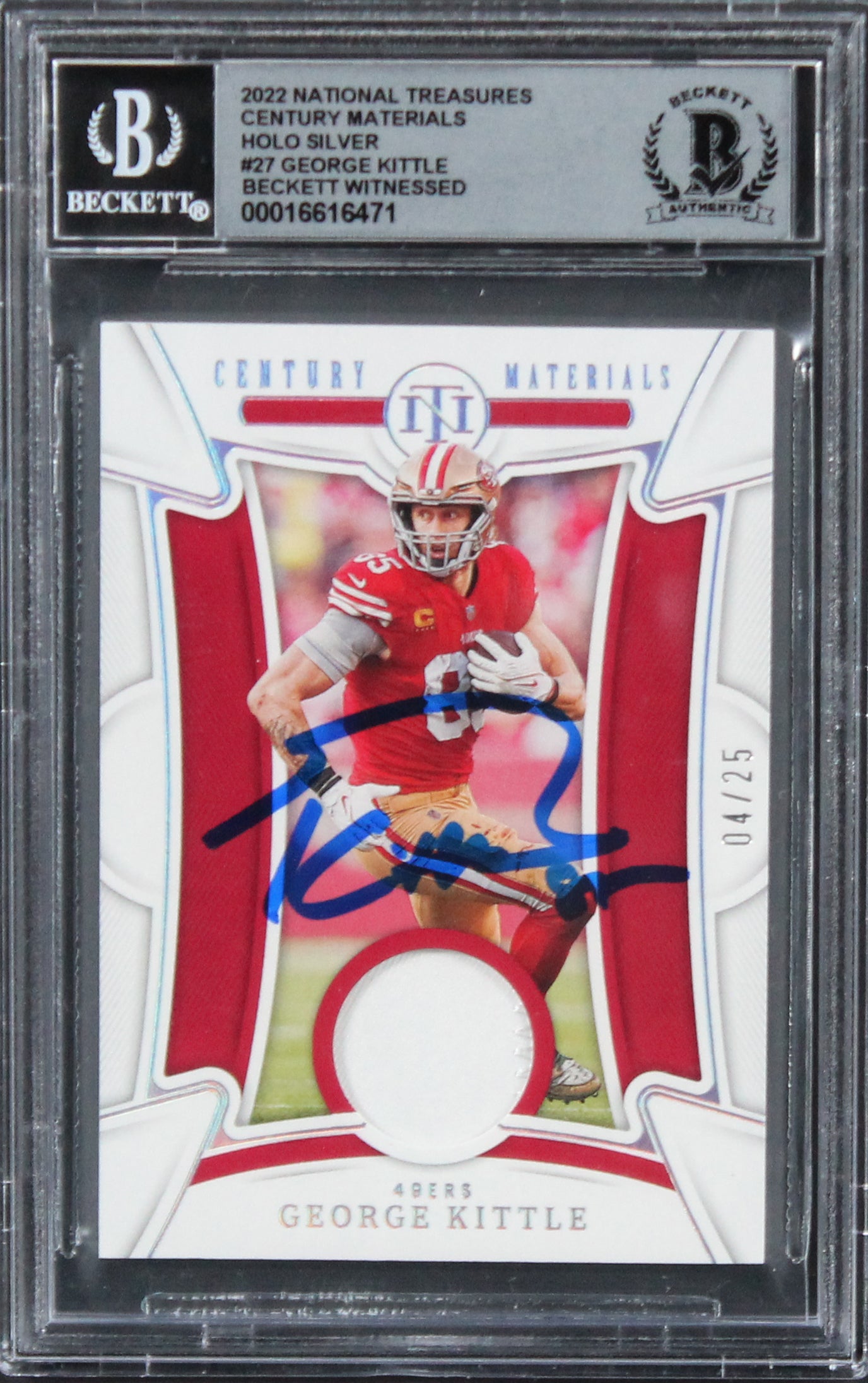 49ers George Kittle Signed 2022 Natl Treasures CM #27 4/25 Card Auto 10 BAS Slab