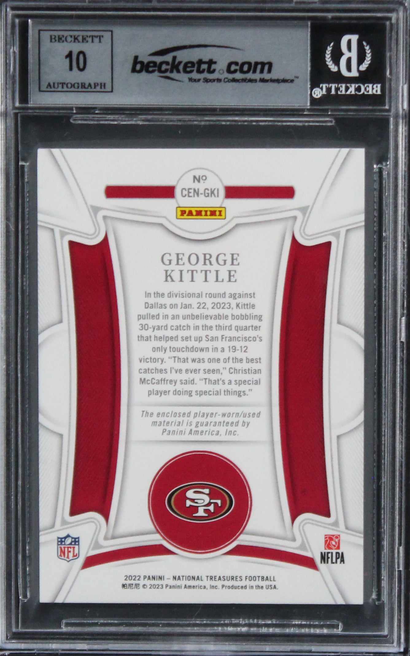 49ers George Kittle Signed 2022 Natl Treasures CM #27 4/25 Card Auto 10 BAS Slab