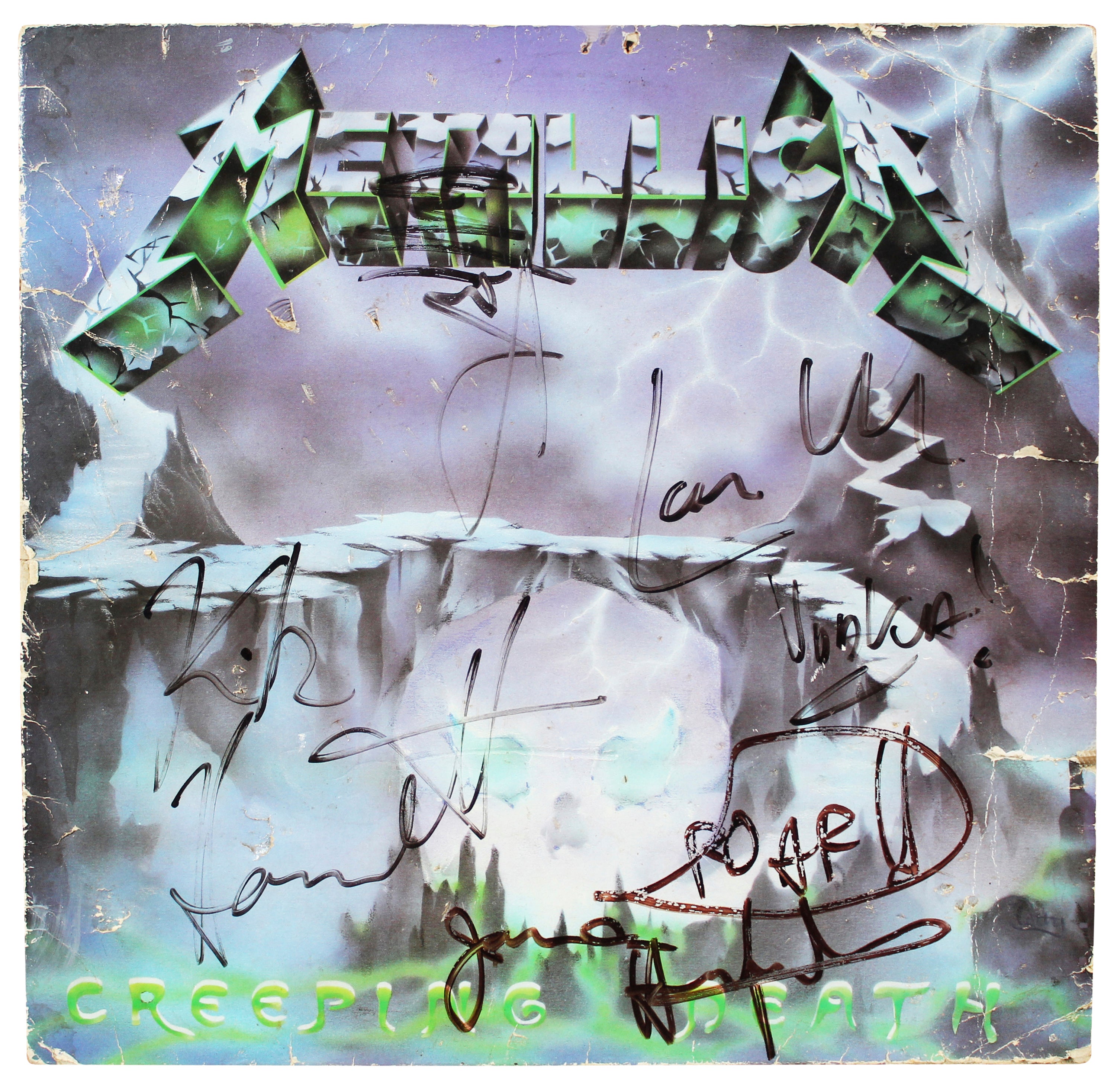 Metallica (4) Burton, Hetfield, Ulrich & Hammett Signed Album Cover BAS #AB91686