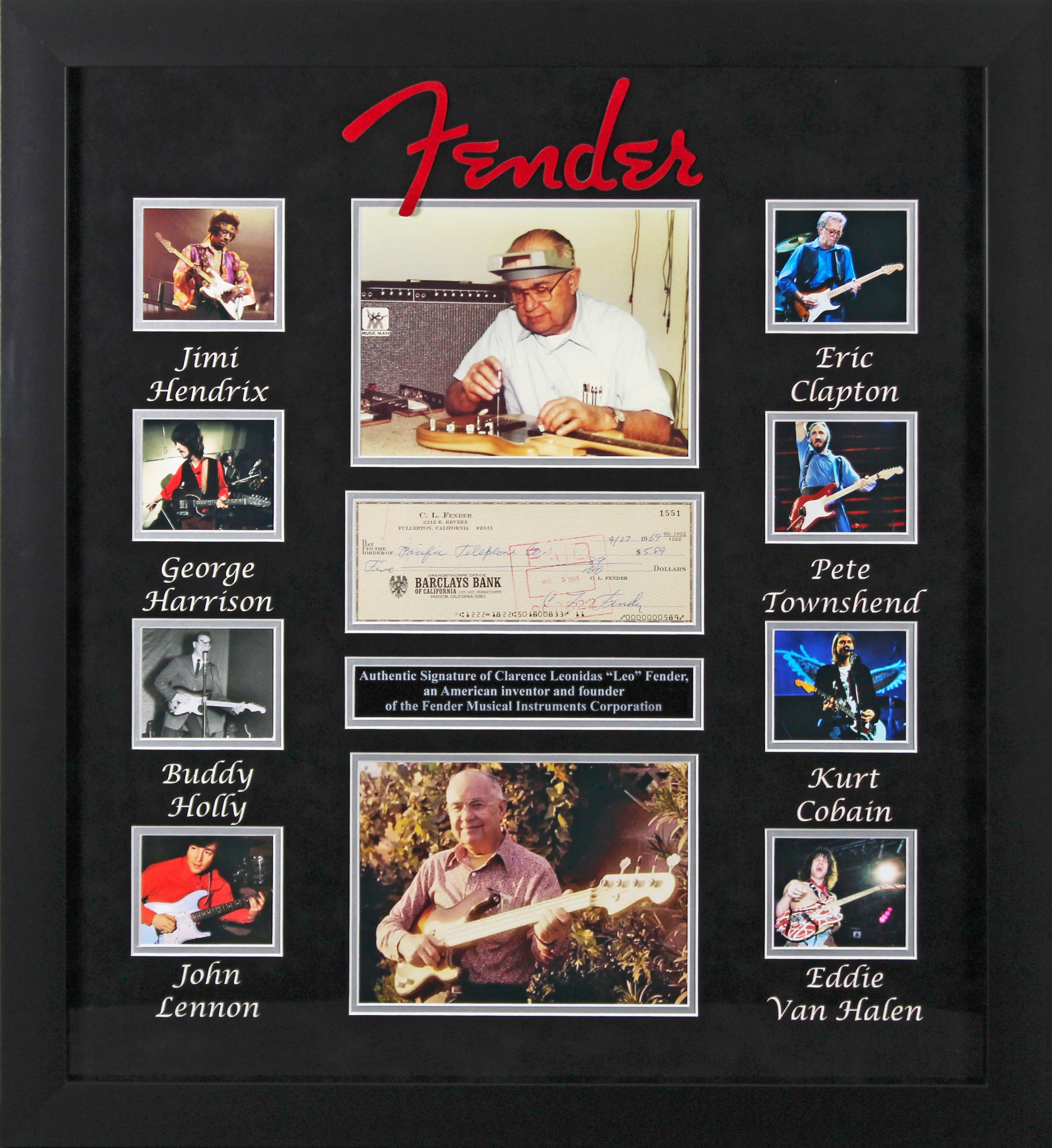 Leo Fender Authentic Signed & Framed 3x8 Check Dated April 27, 1969 BAS #AD64014