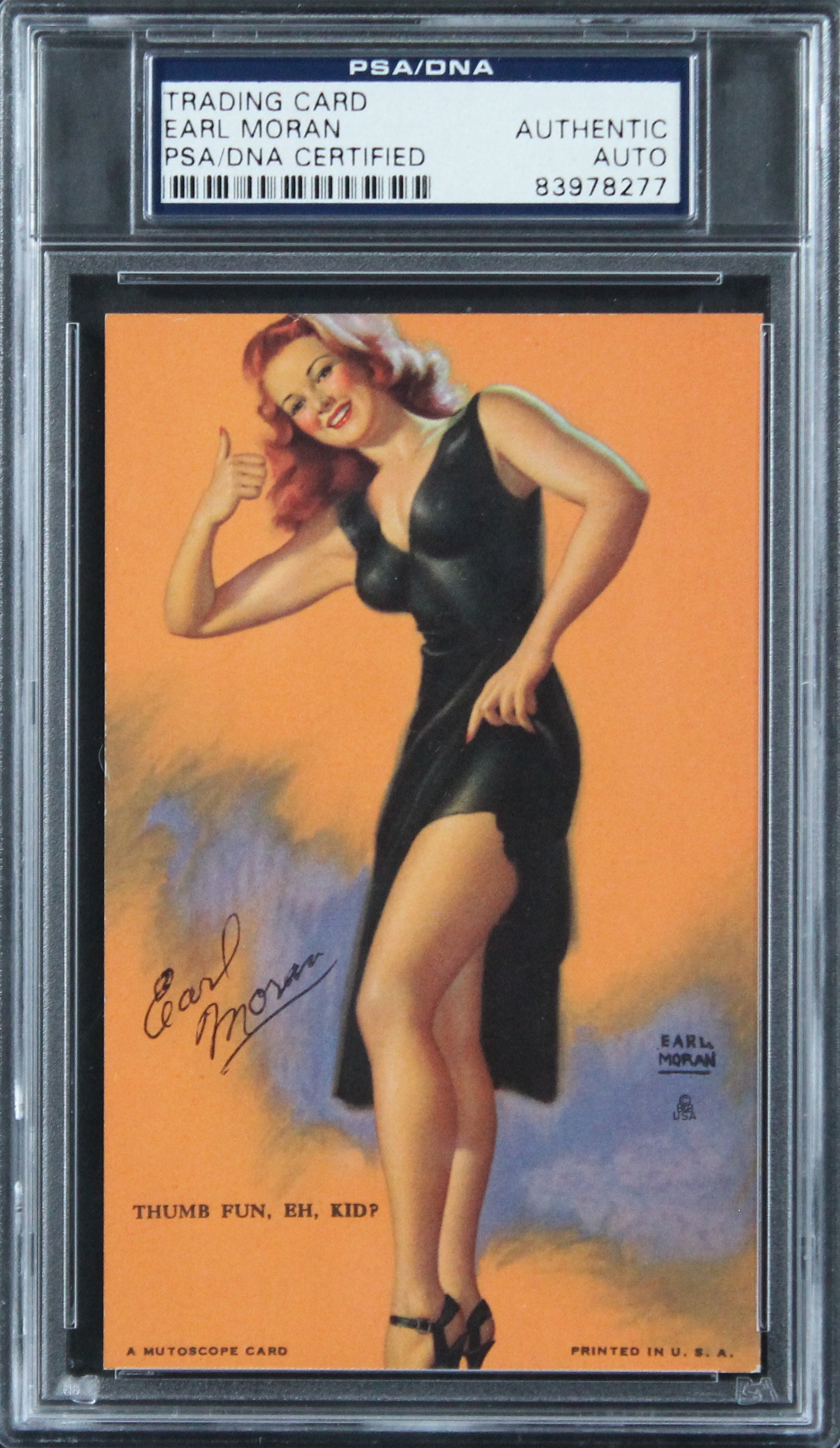 Earl Moran Authentic Signed 3.5x5.5 1945 Mutoscope #MS244 Card PSA/DNA Slabbed