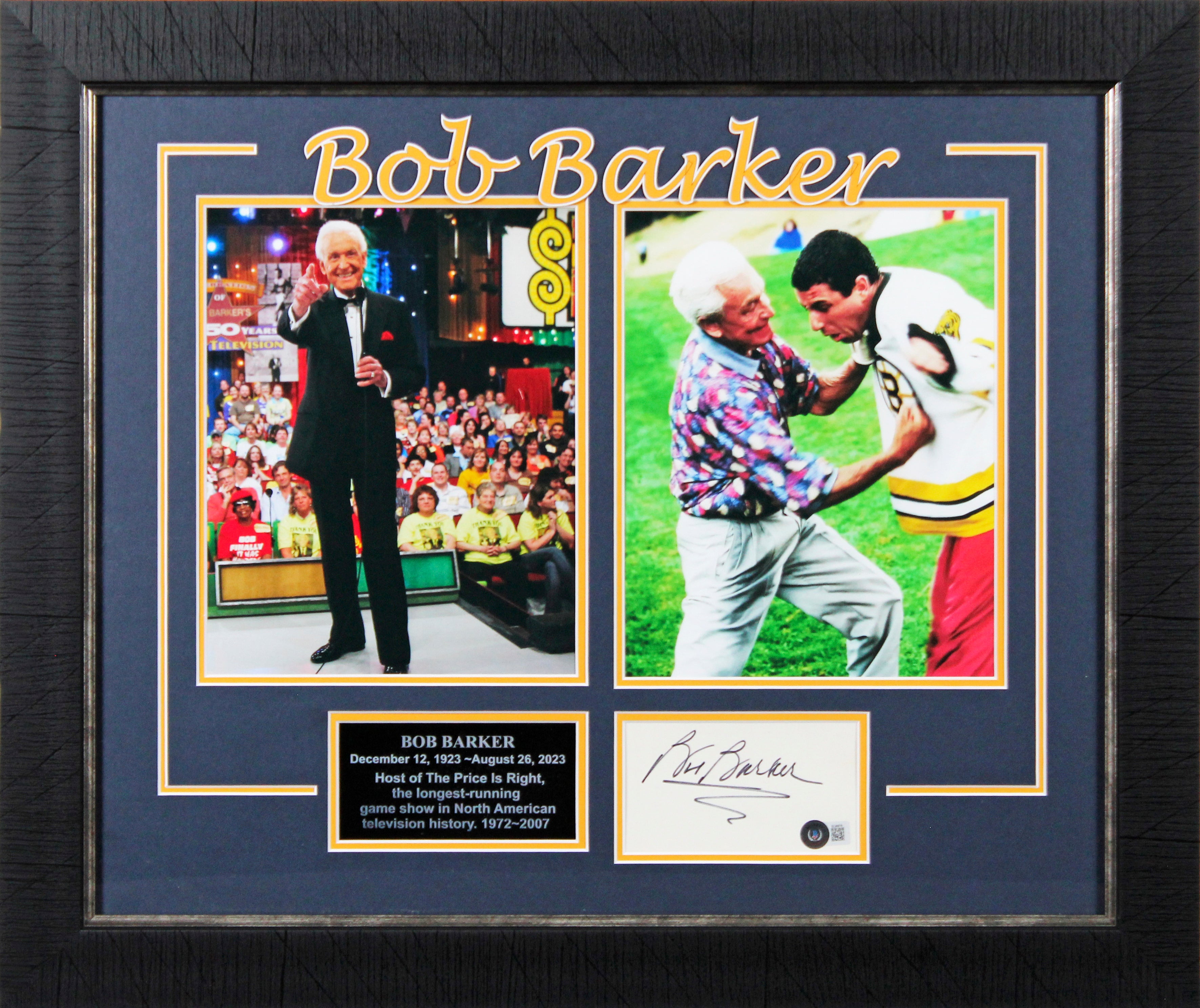 Bob Barker Happy Gilmore Signed 3x5 Index Card Framed Display BAS #BL96976