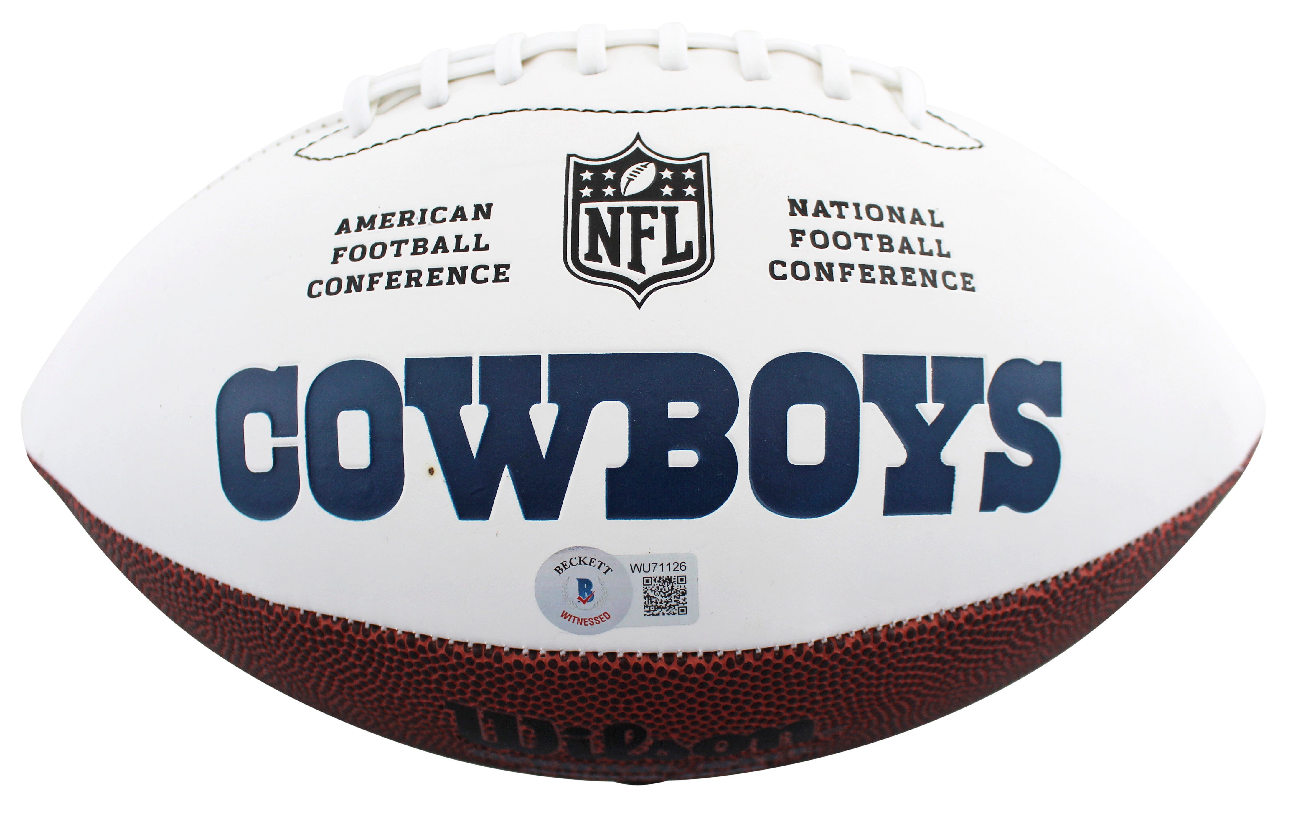 Roger Staubach & Drew Pearson "Hail Mary" Signed White Panel Logo Football BAS