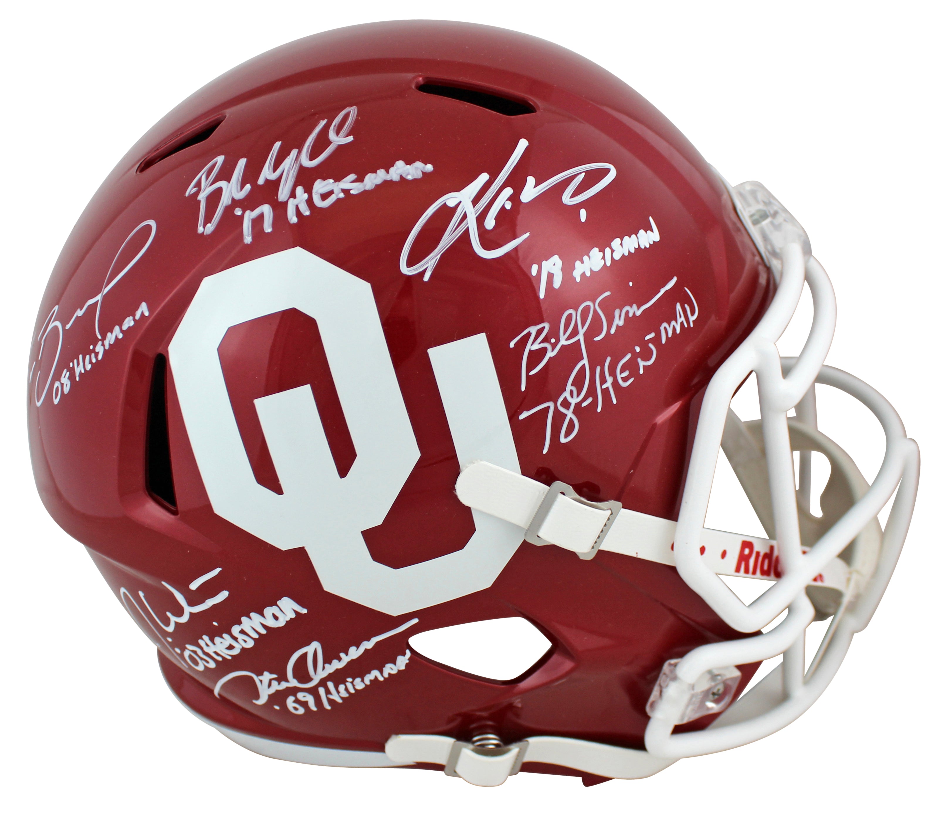 OU Heisman (6) Mayfield, Murray, Bradford Signed Full Size Speed Rep Helmet BAS