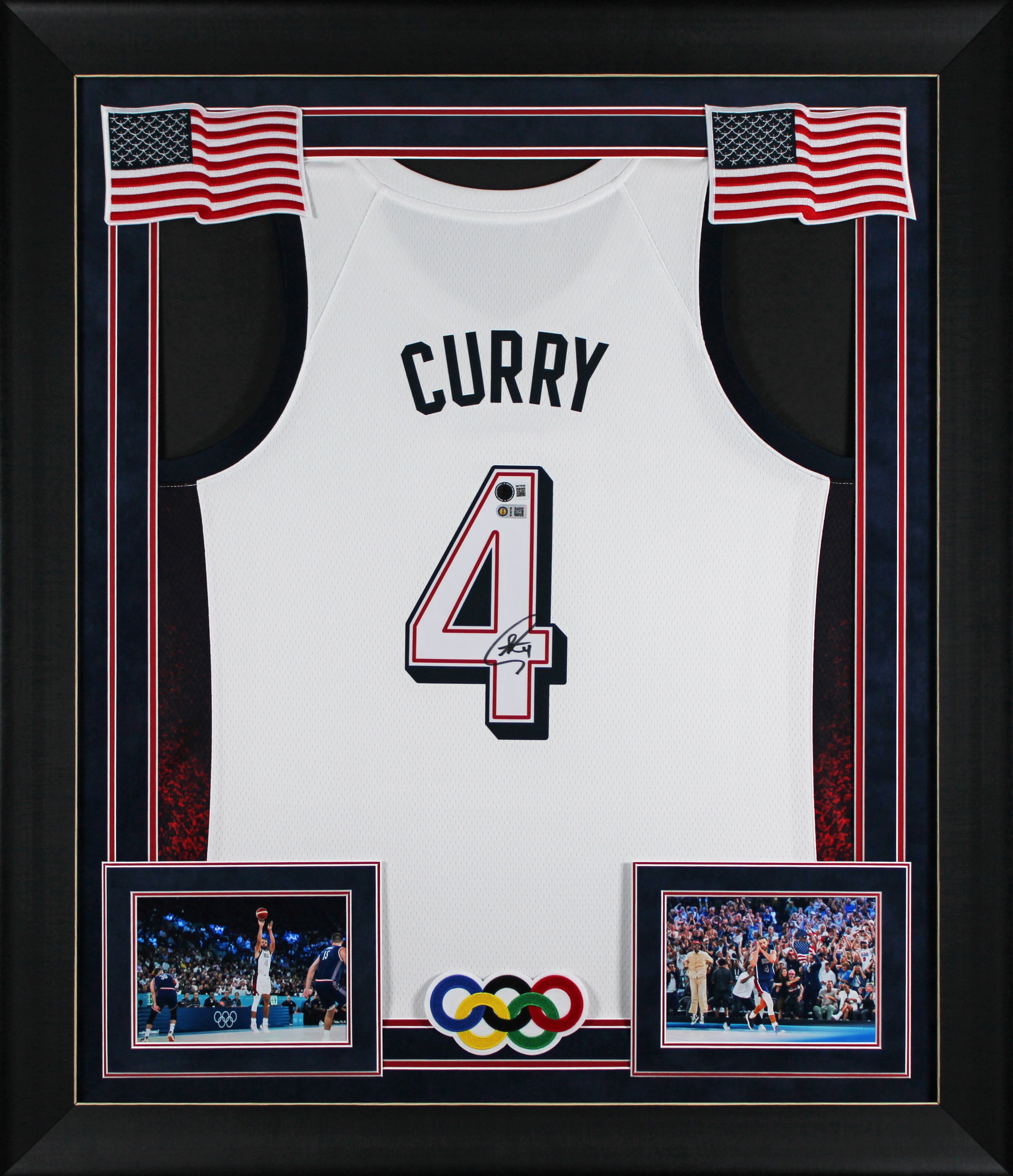 Warriors Stephen Curry Signed Team USA White Nike Swingman Framed Jersey BAS