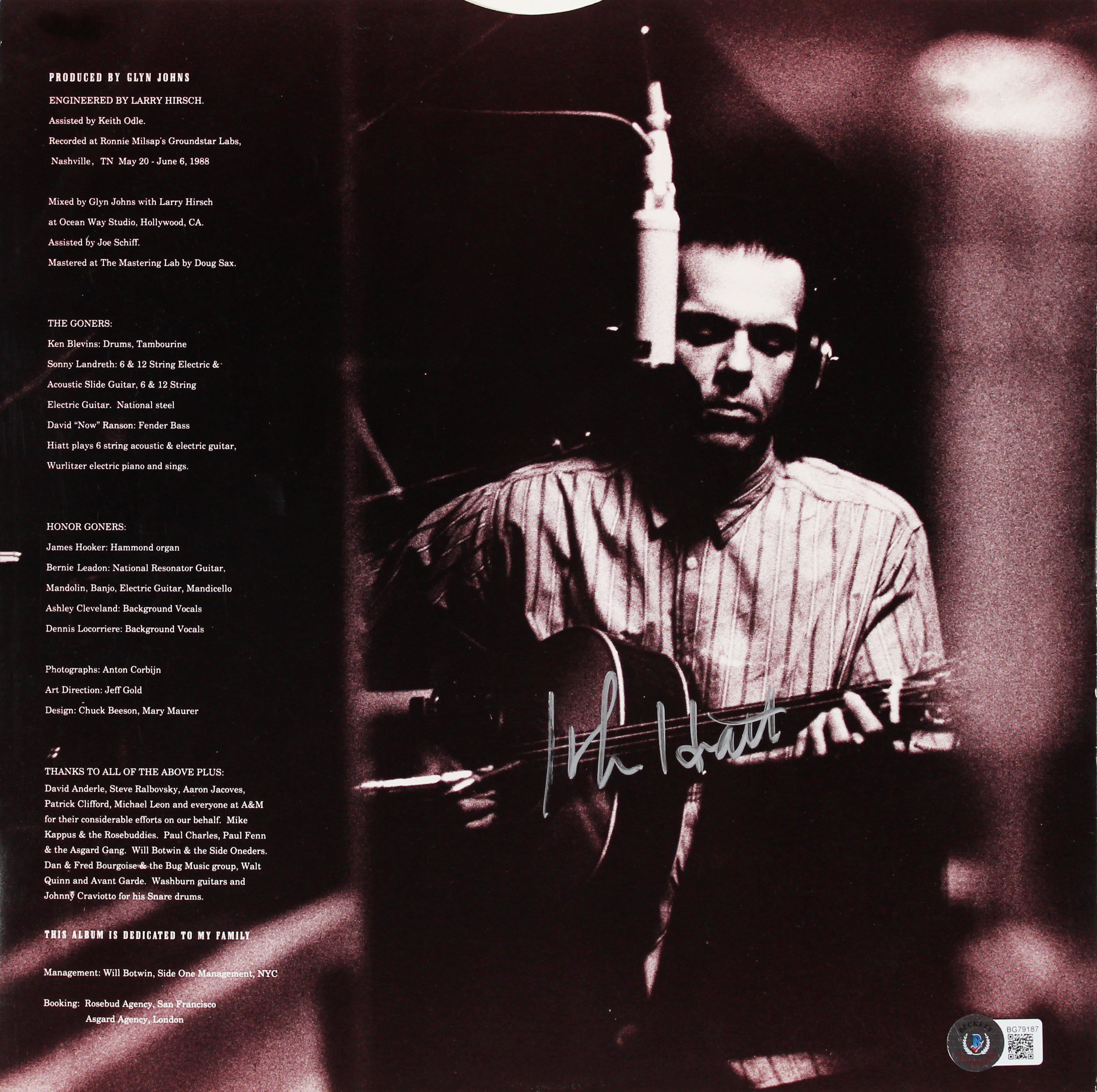John Hiatt Authentic Signed Album Sleeve Autographed BAS #BG79187
