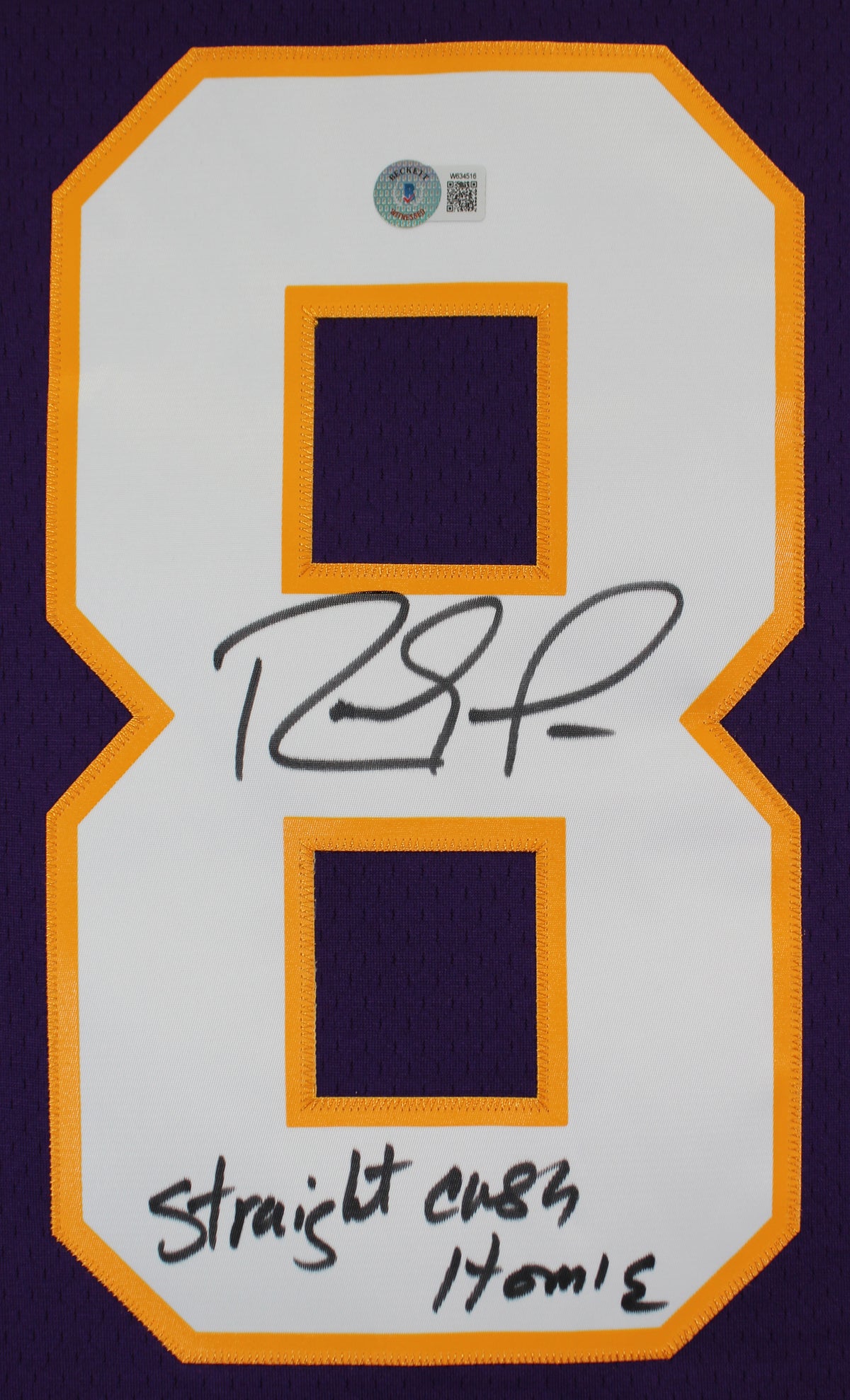 Vikings Randy Moss "Straight Cash Homie" Signed Purple M&N Jersey BAS Witnessed