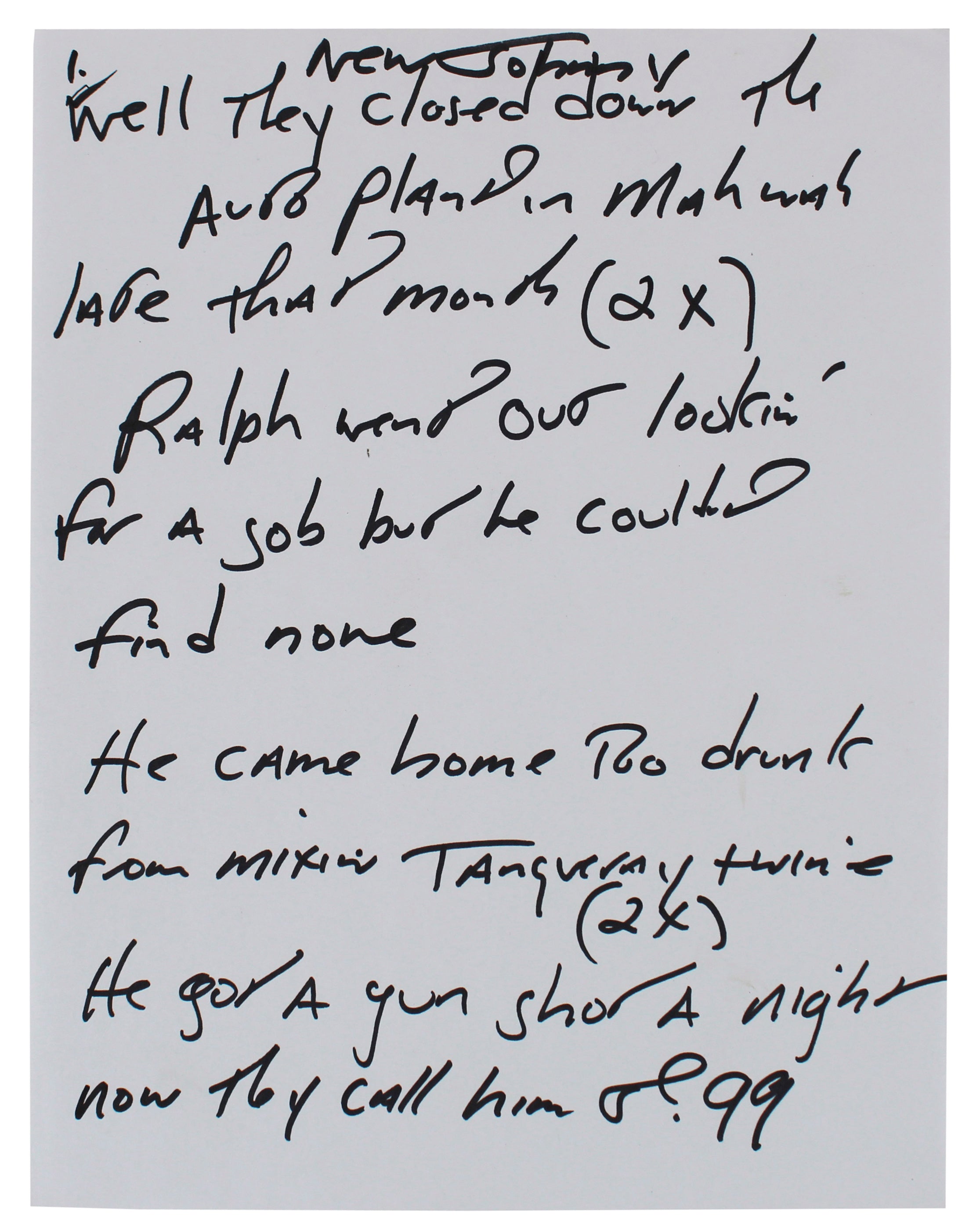 Bruce Springsteen 8.5x11 3 Page Handwritten Johnny 99 Lyrics BAS #AD64116